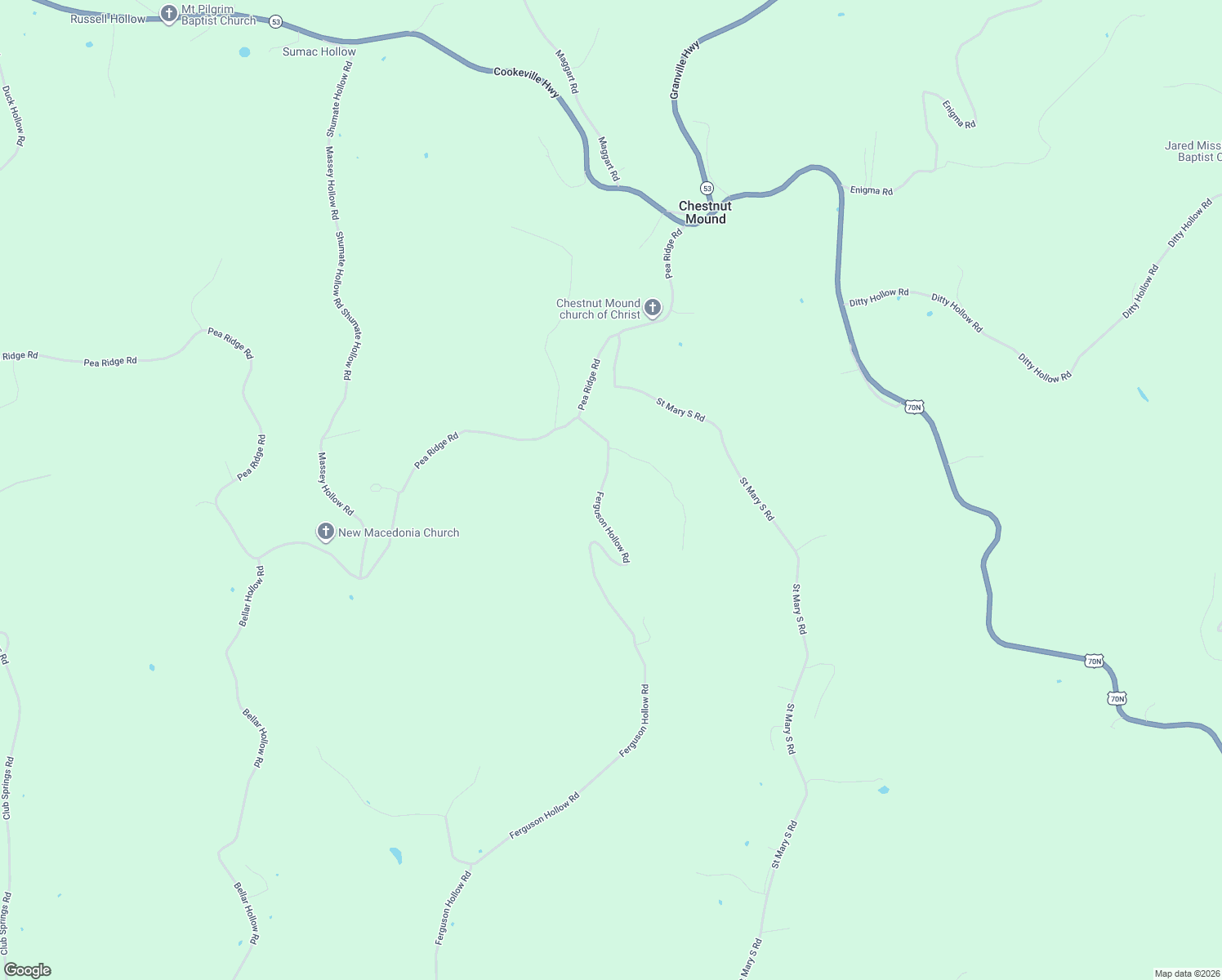 map of restaurants, bars, coffee shops, grocery stores, and more near 21 Ferguson Hollow Road in Chestnut Mound