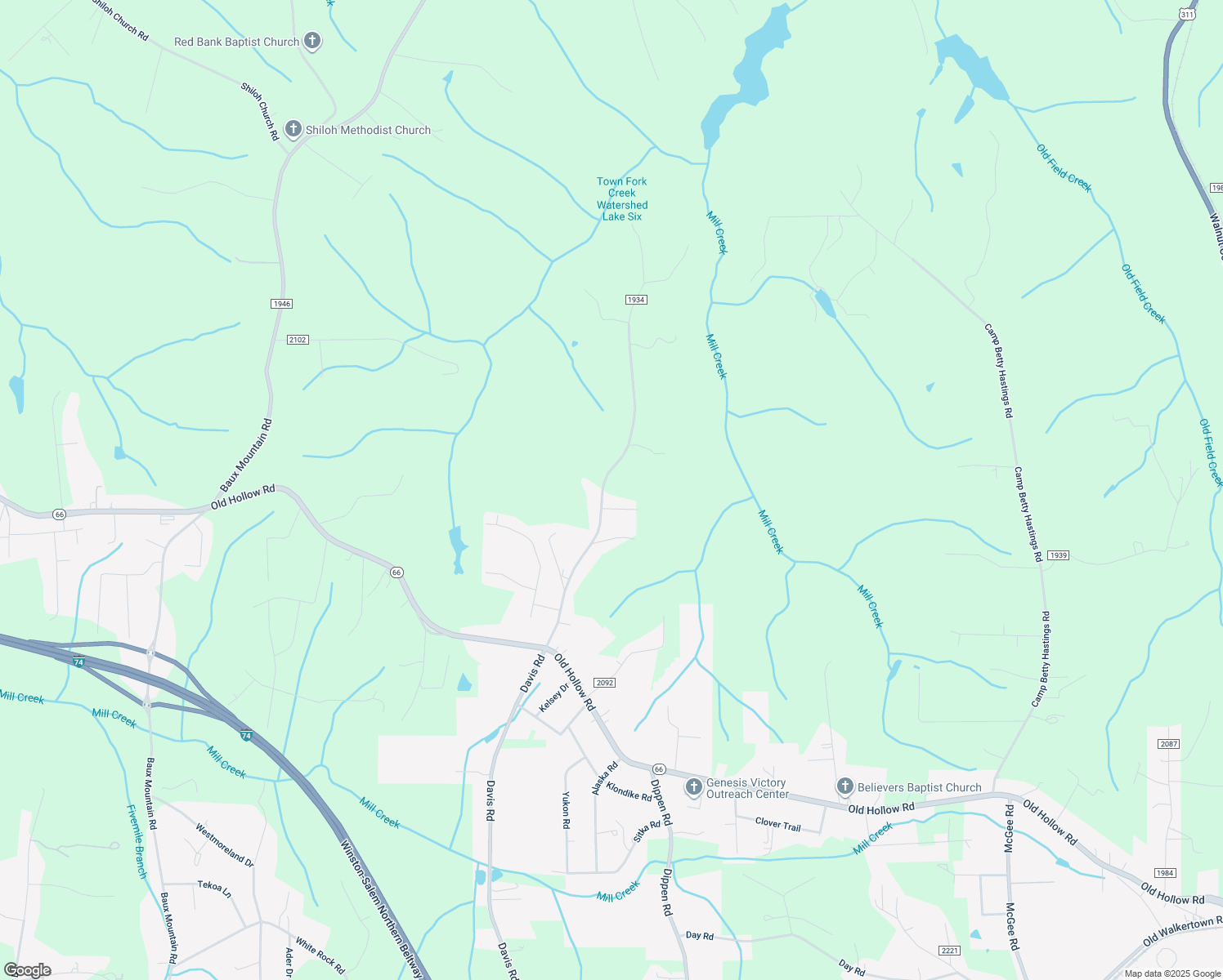 map of restaurants, bars, coffee shops, grocery stores, and more near 5627 Davis Road in Walkertown