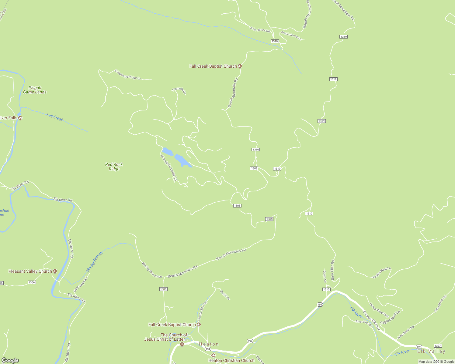 map of restaurants, bars, coffee shops, grocery stores, and more near 69 Falls Creek Parkway in Elk Park