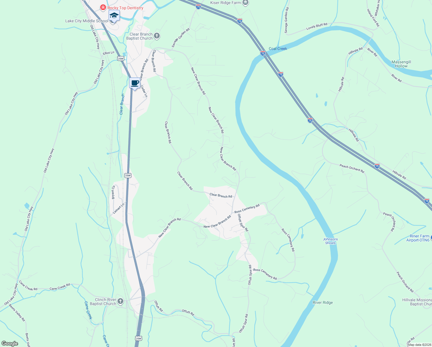 map of restaurants, bars, coffee shops, grocery stores, and more near 555 New Clear Branch Road in Rocky Top