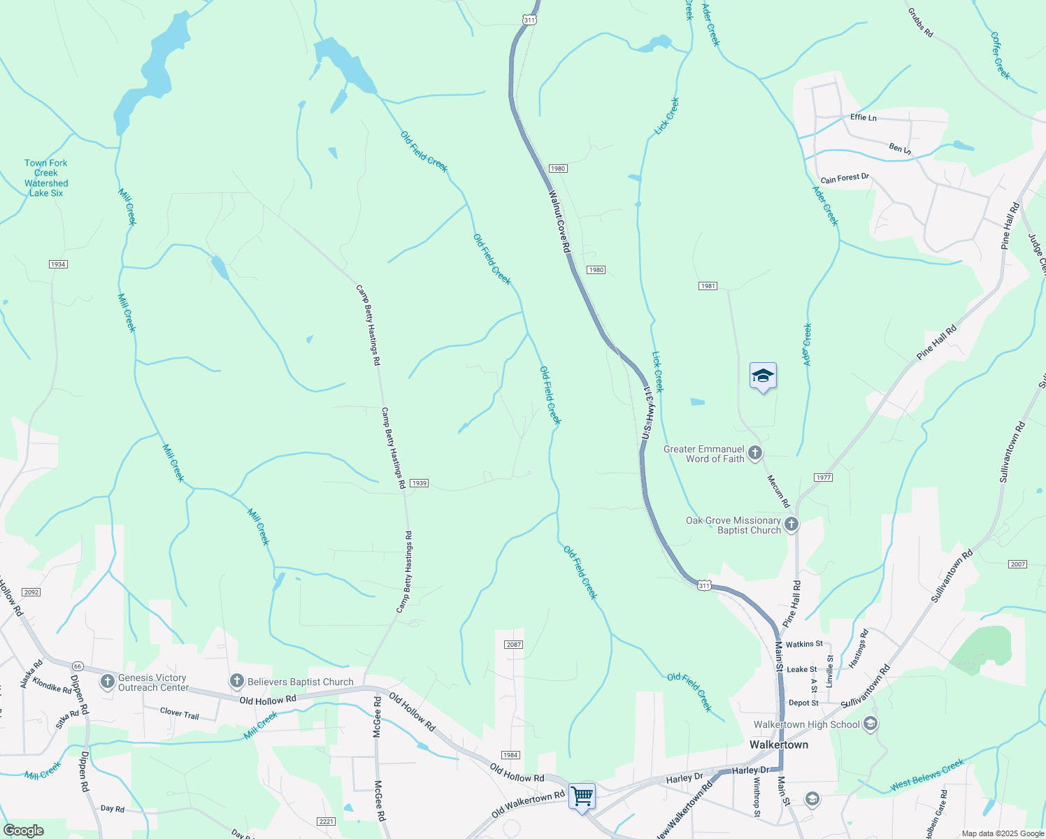 map of restaurants, bars, coffee shops, grocery stores, and more near 4850 Talley Road in Walkertown