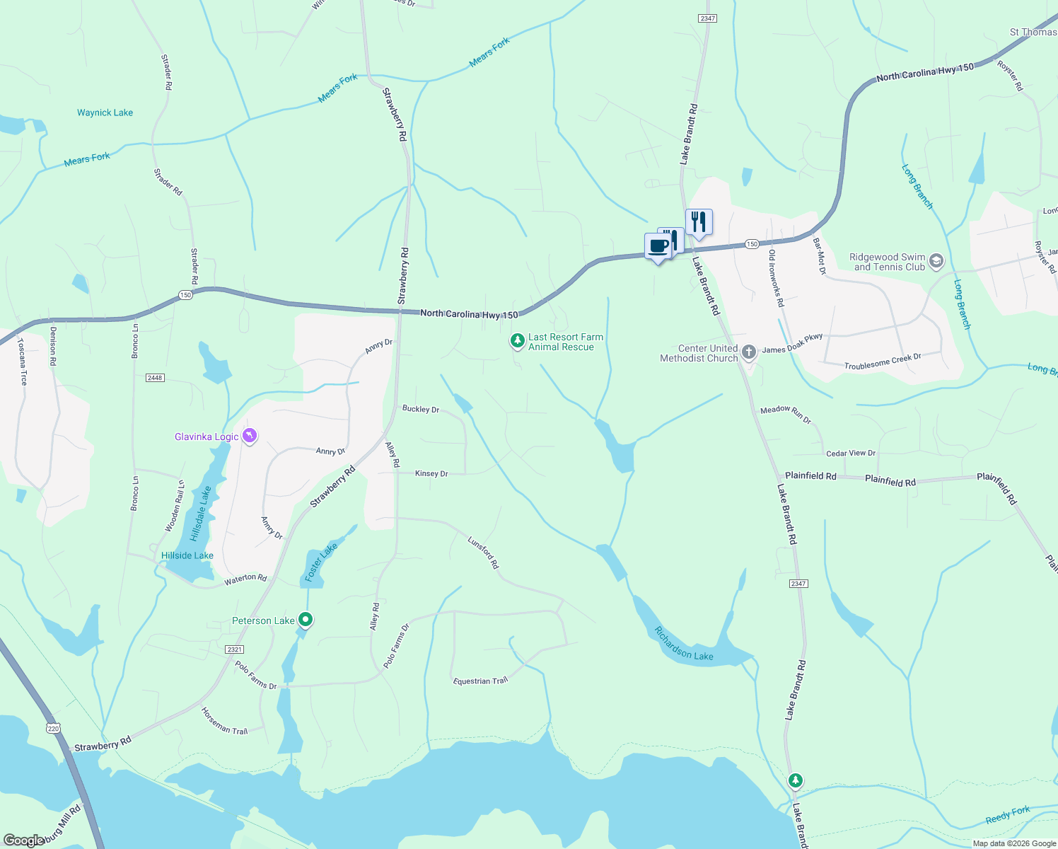 map of restaurants, bars, coffee shops, grocery stores, and more near 3005 Crosby Court in Summerfield