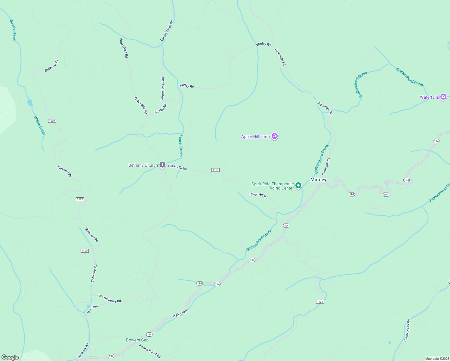 map of restaurants, bars, coffee shops, grocery stores, and more near Oliver Hill Road in Watauga County