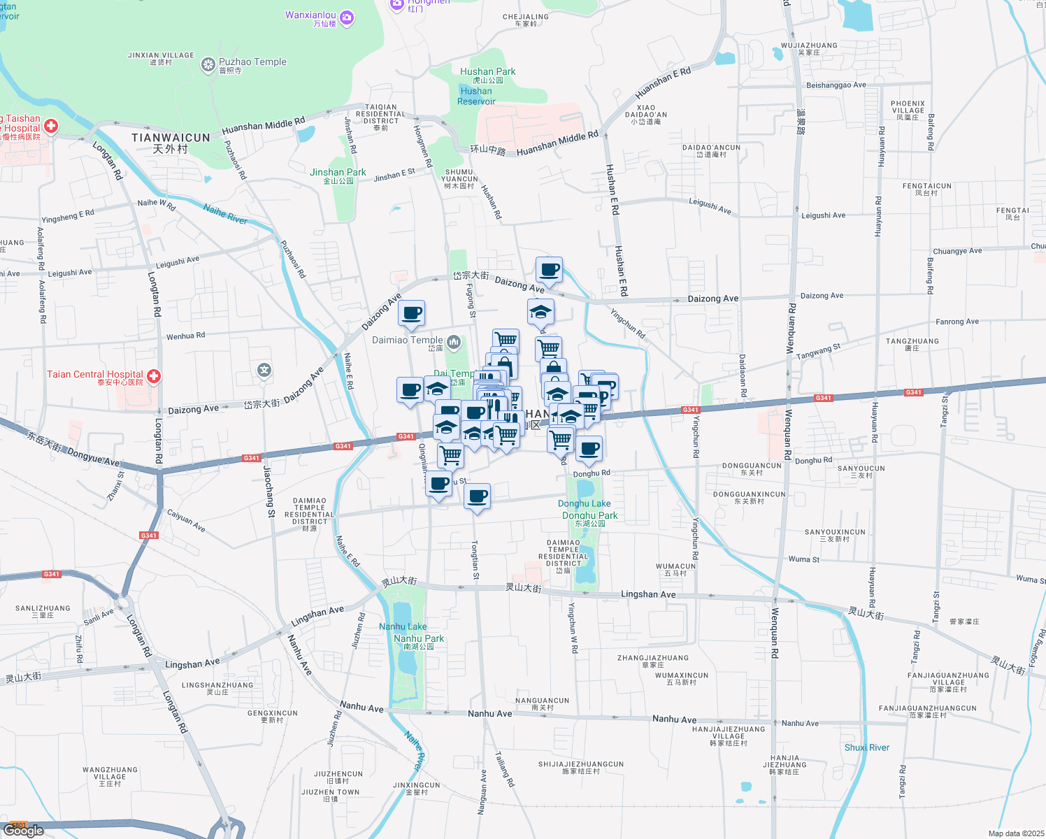 map of restaurants, bars, coffee shops, grocery stores, and more near in Tai An Shi