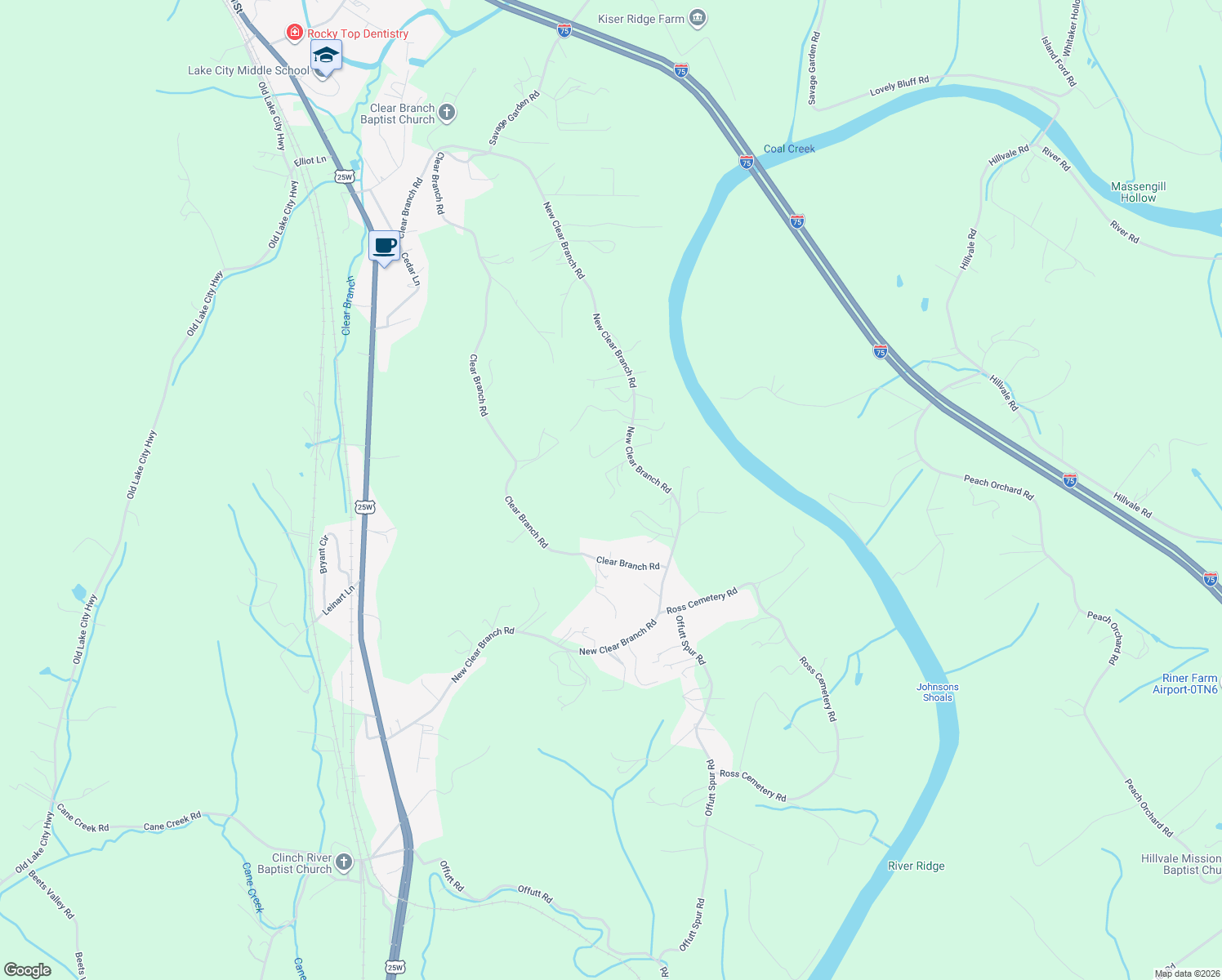 map of restaurants, bars, coffee shops, grocery stores, and more near 555 New Clear Branch Road in Rocky Top