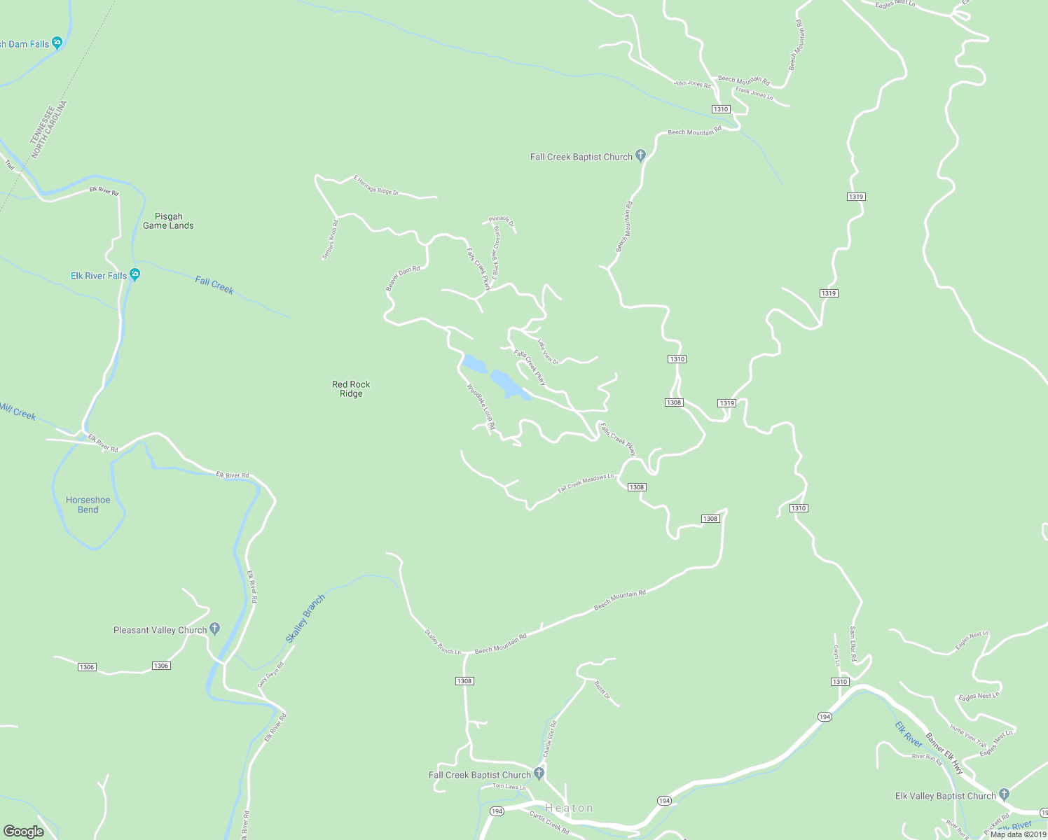 map of restaurants, bars, coffee shops, grocery stores, and more near Woodlake Loop Road in Elk Park
