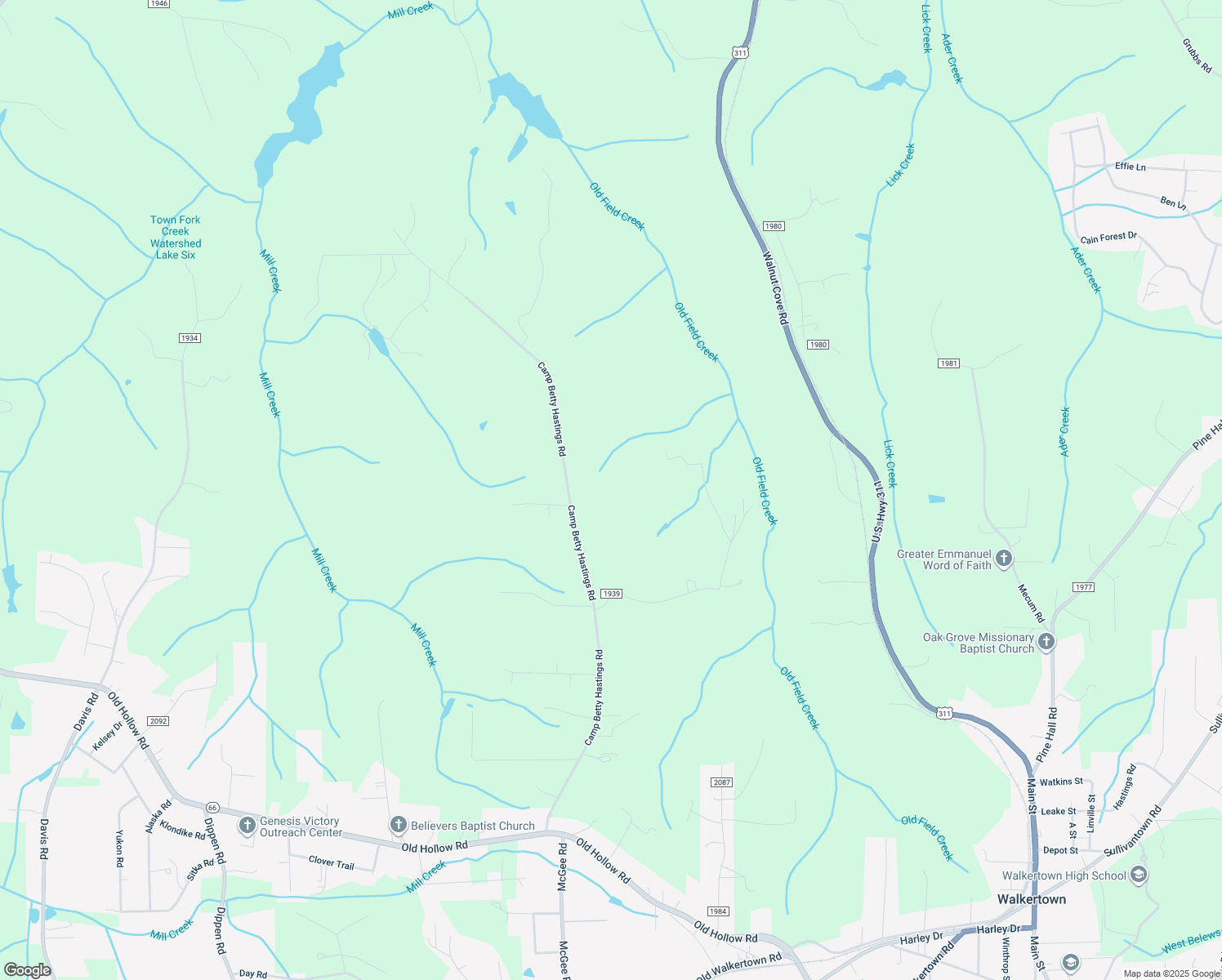 map of restaurants, bars, coffee shops, grocery stores, and more near 4635 Camp Betty Hastings Road in Walkertown