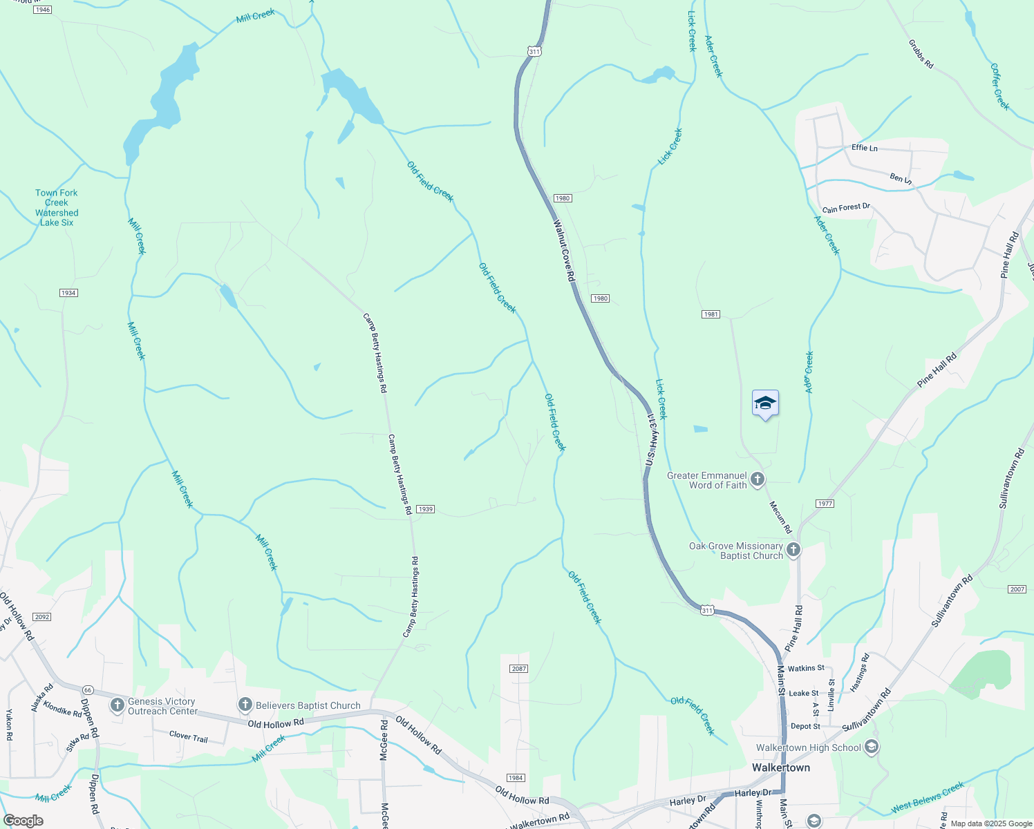 map of restaurants, bars, coffee shops, grocery stores, and more near 4850 Talley Road in Walkertown