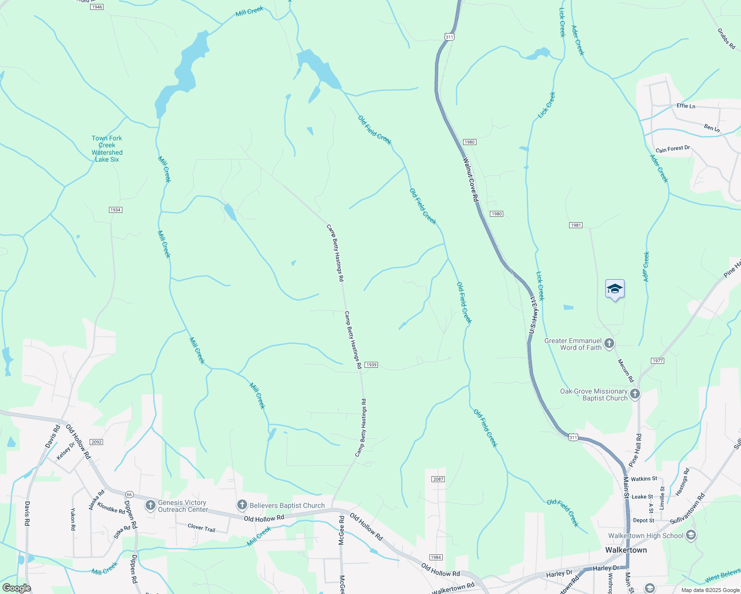 map of restaurants, bars, coffee shops, grocery stores, and more near 4635 Camp Betty Hastings Road in Walkertown