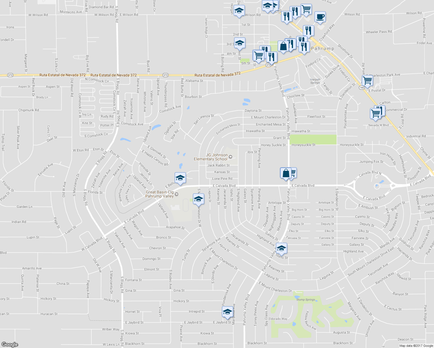 map of restaurants, bars, coffee shops, grocery stores, and more near 811 Kansas Street in Pahrump