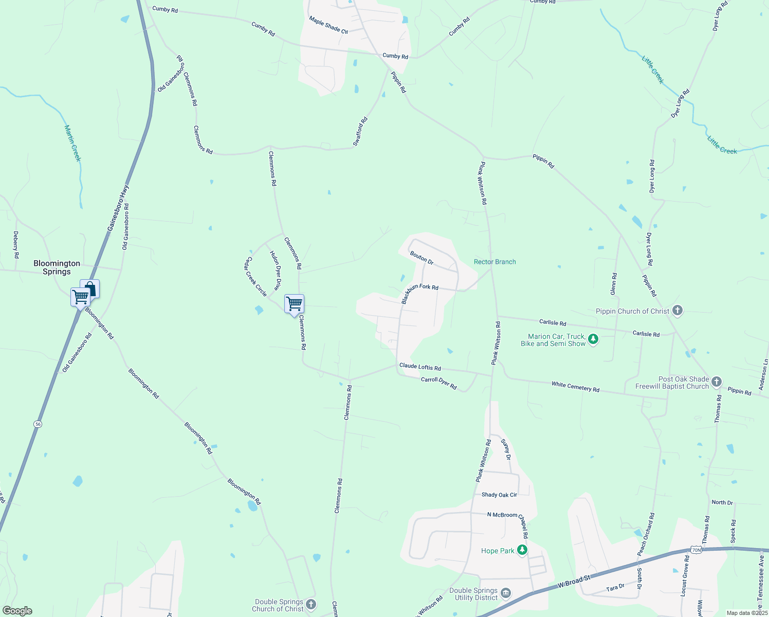map of restaurants, bars, coffee shops, grocery stores, and more near 1488 Blackburn Fork Rd in Cookeville