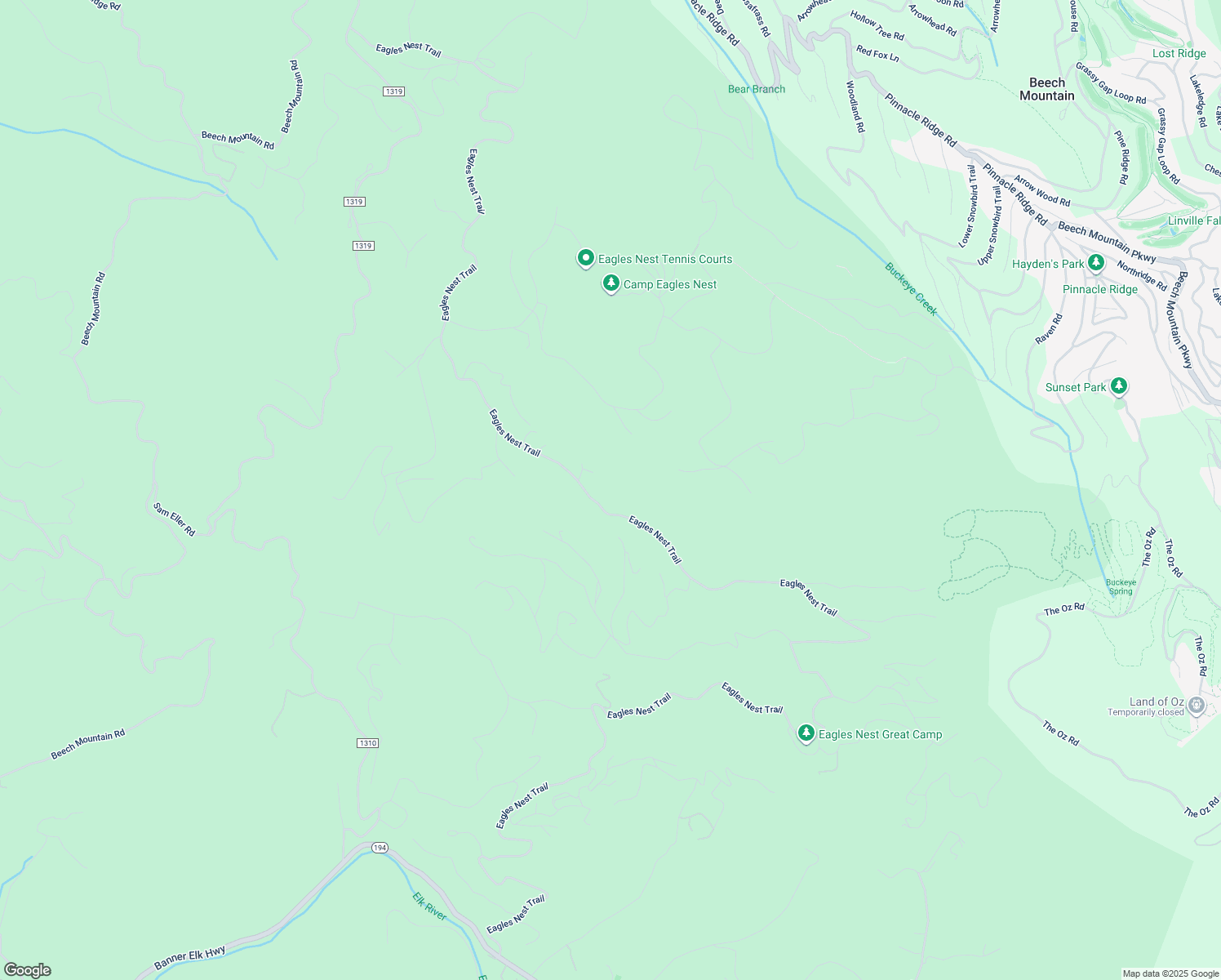 map of restaurants, bars, coffee shops, grocery stores, and more near Eagles Nest Trail in Avery County