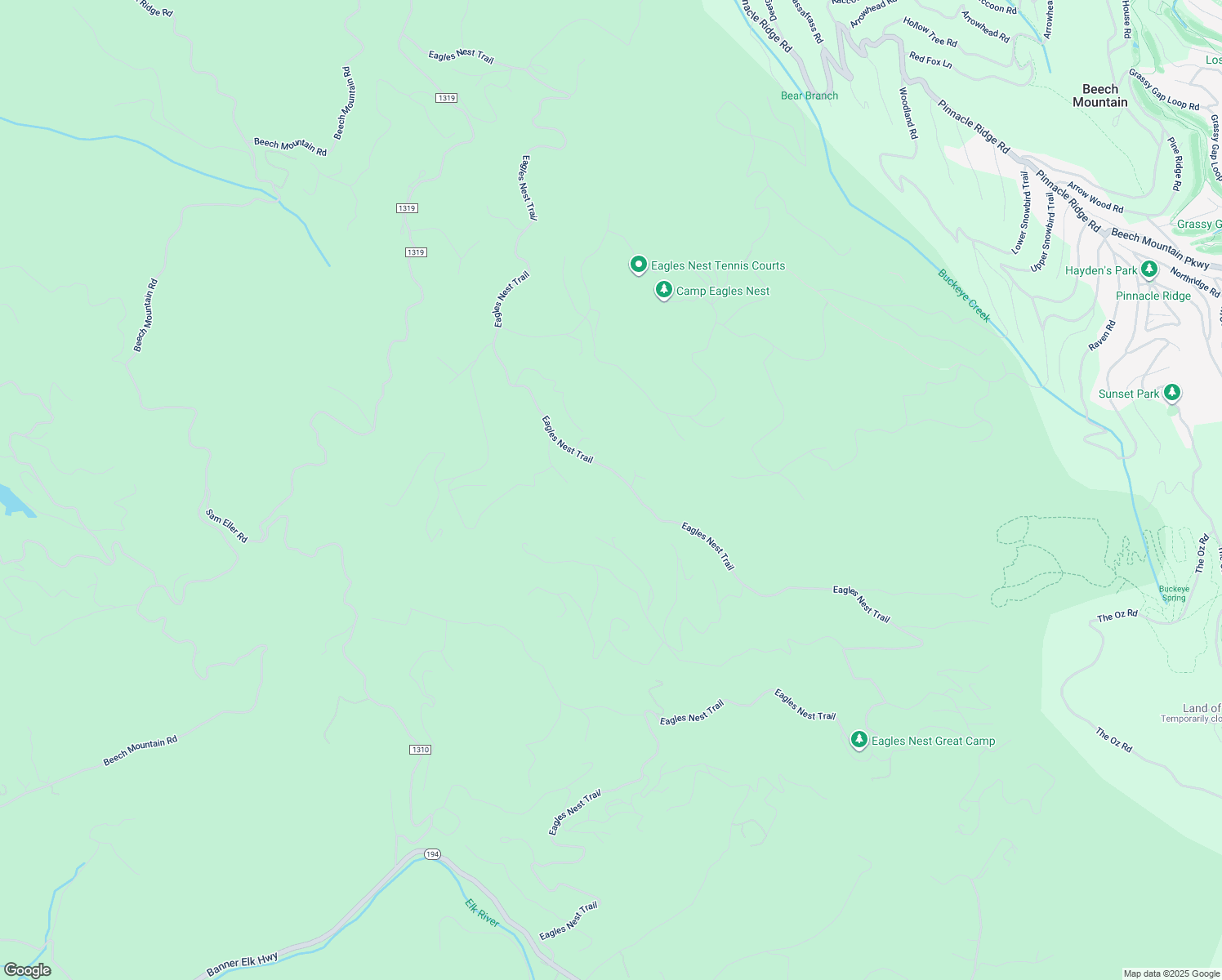 map of restaurants, bars, coffee shops, grocery stores, and more near Eagles Nest Trail in Avery County