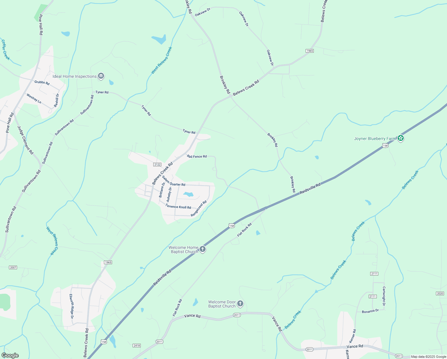 map of restaurants, bars, coffee shops, grocery stores, and more near Rail Fence Road in Belews Creek