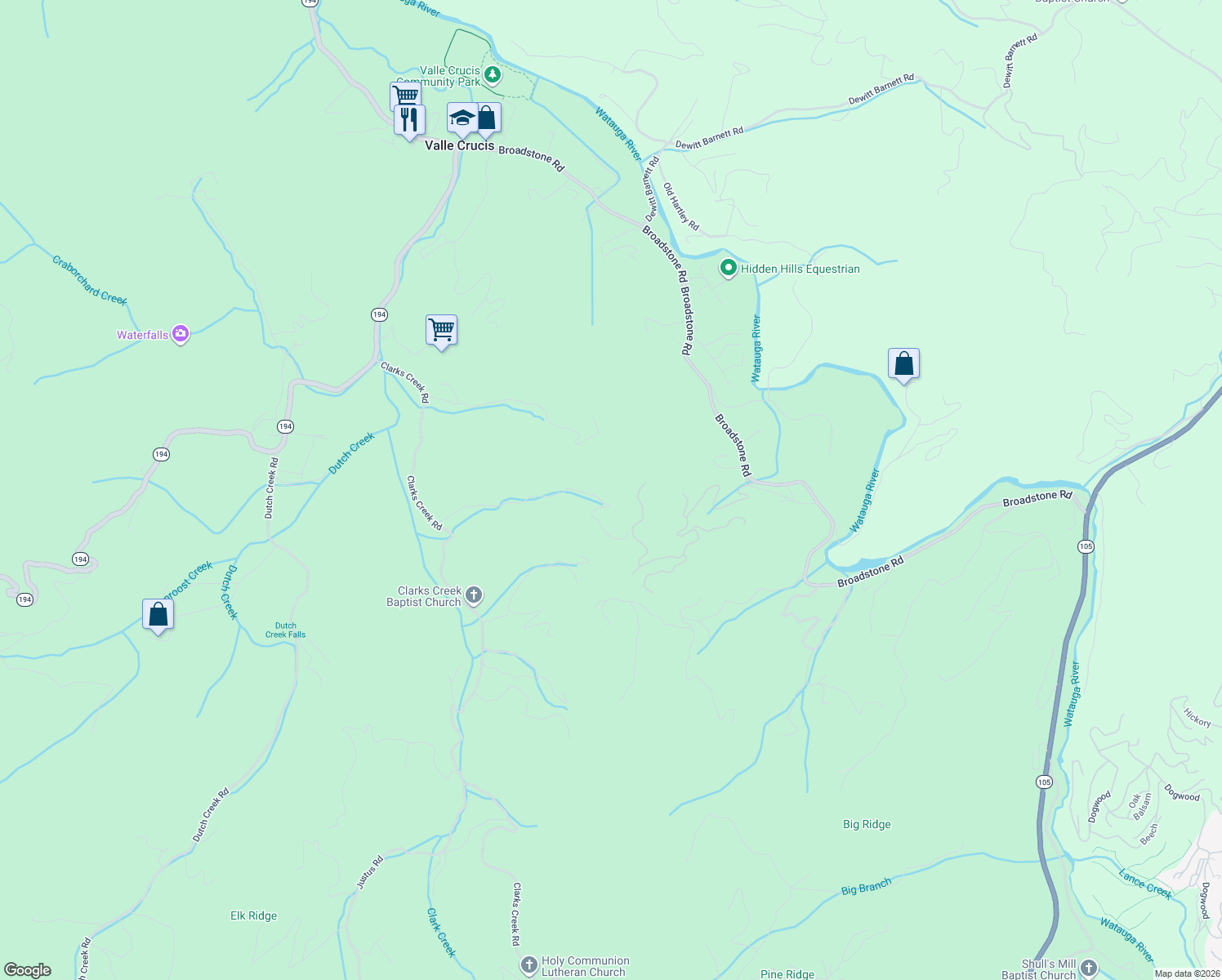 map of restaurants, bars, coffee shops, grocery stores, and more near Wildwood Run Road in Banner Elk