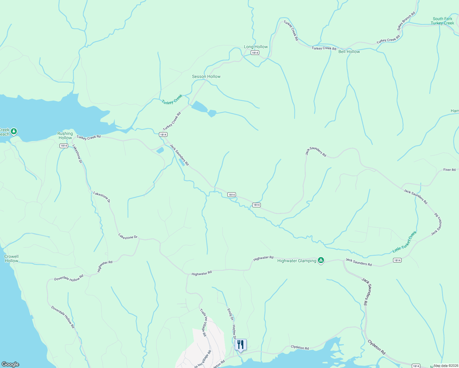 map of restaurants, bars, coffee shops, grocery stores, and more near 4381 County Highway 1814 in Waverly