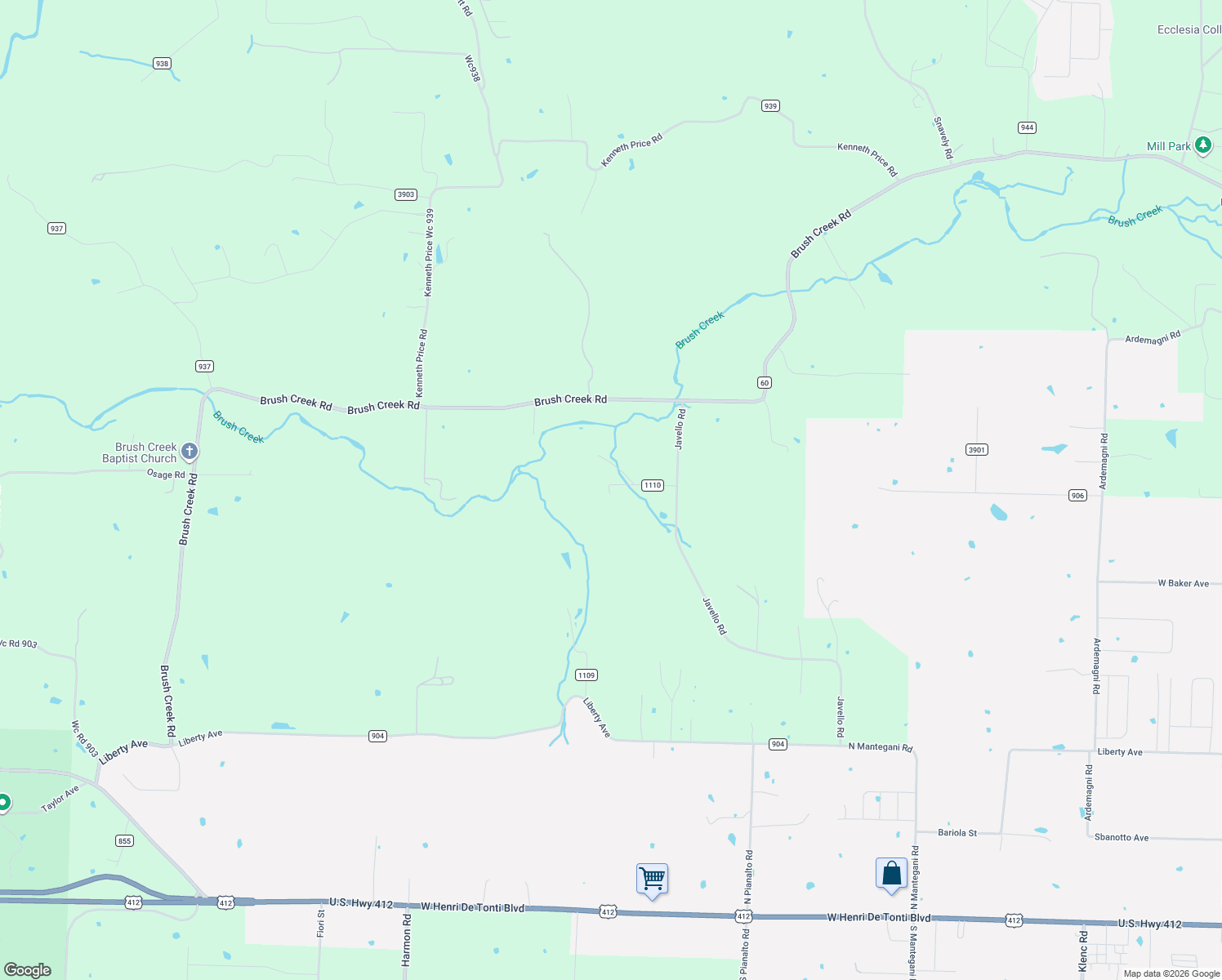 map of restaurants, bars, coffee shops, grocery stores, and more near 2197 Stella Road in Springdale