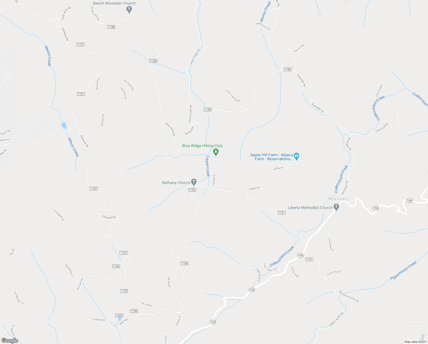 map of restaurants, bars, coffee shops, grocery stores, and more near Camelot Drive in Banner Elk