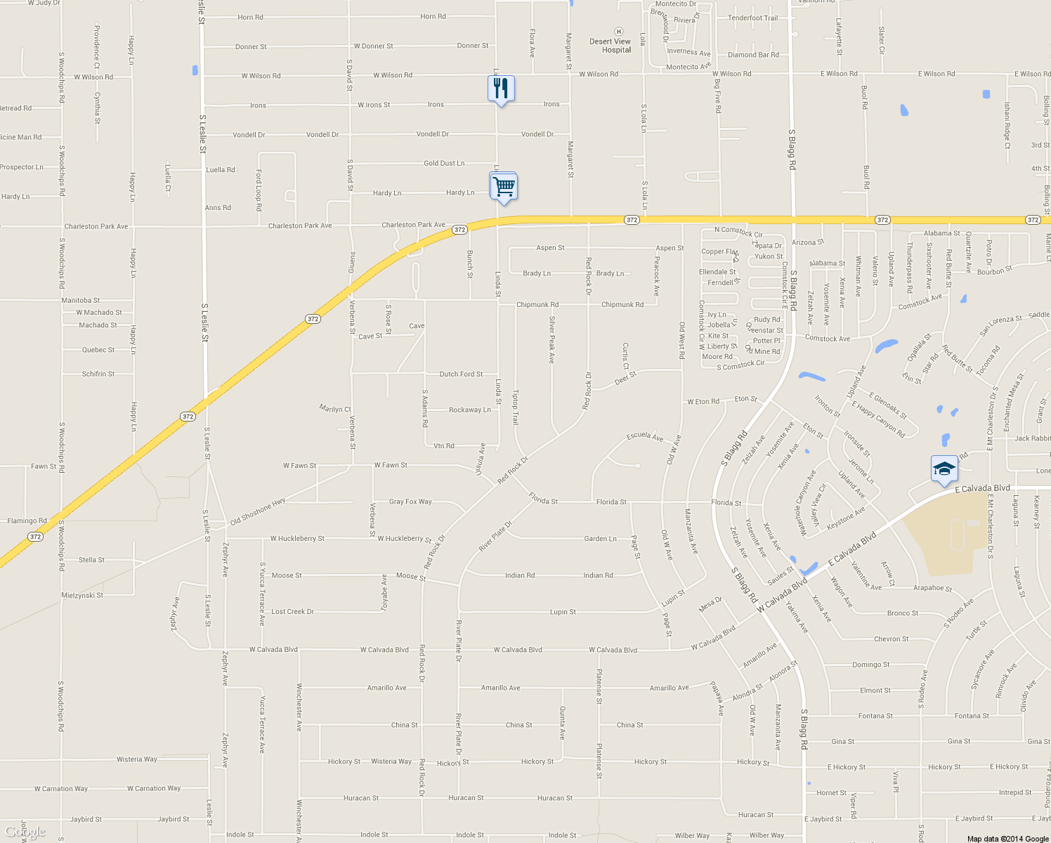 map of restaurants, bars, coffee shops, grocery stores, and more near 1671 Tiptop Trail in Pahrump