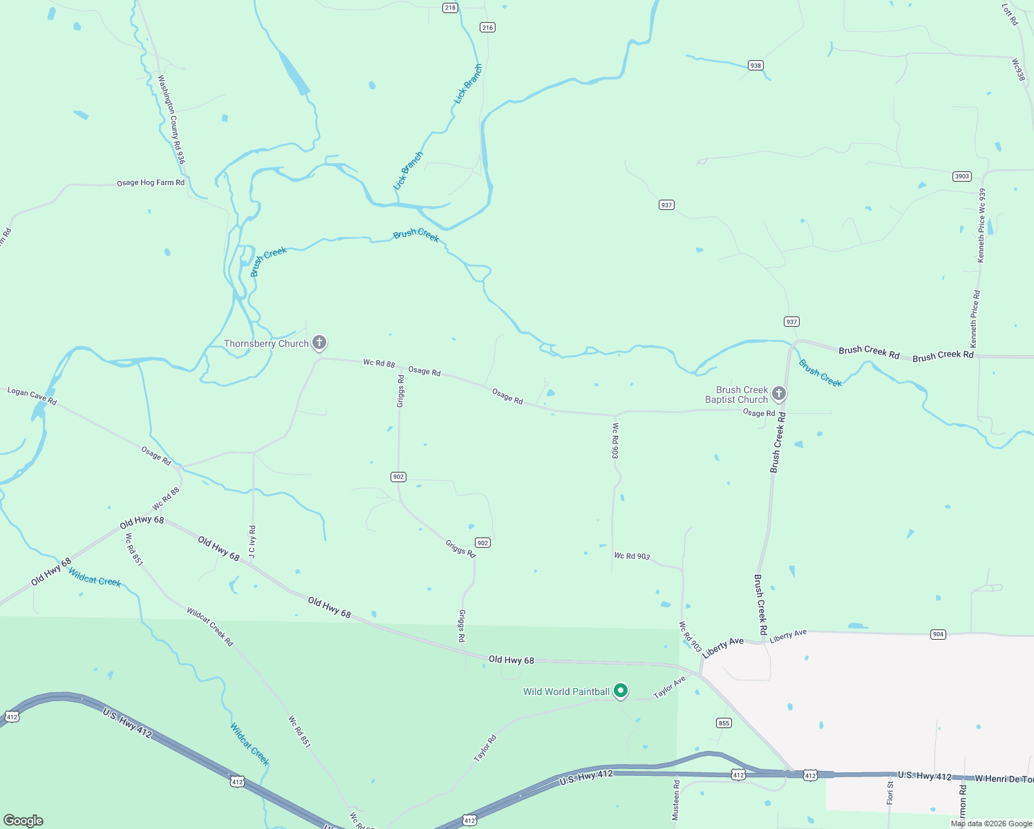 map of restaurants, bars, coffee shops, grocery stores, and more near 14395 Osage Road in Springdale