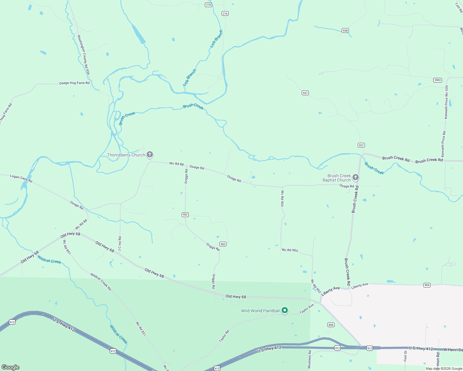 map of restaurants, bars, coffee shops, grocery stores, and more near 14395 Osage Road in Springdale