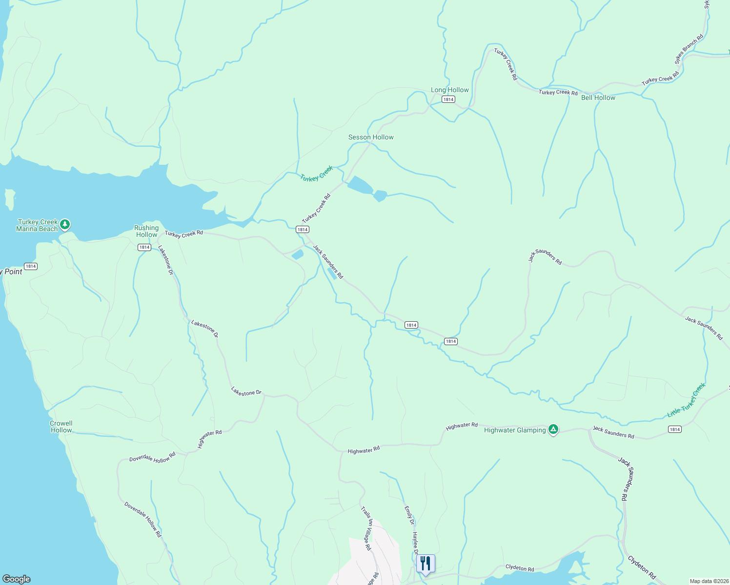 map of restaurants, bars, coffee shops, grocery stores, and more near 4500 County Highway 1814 in Waverly