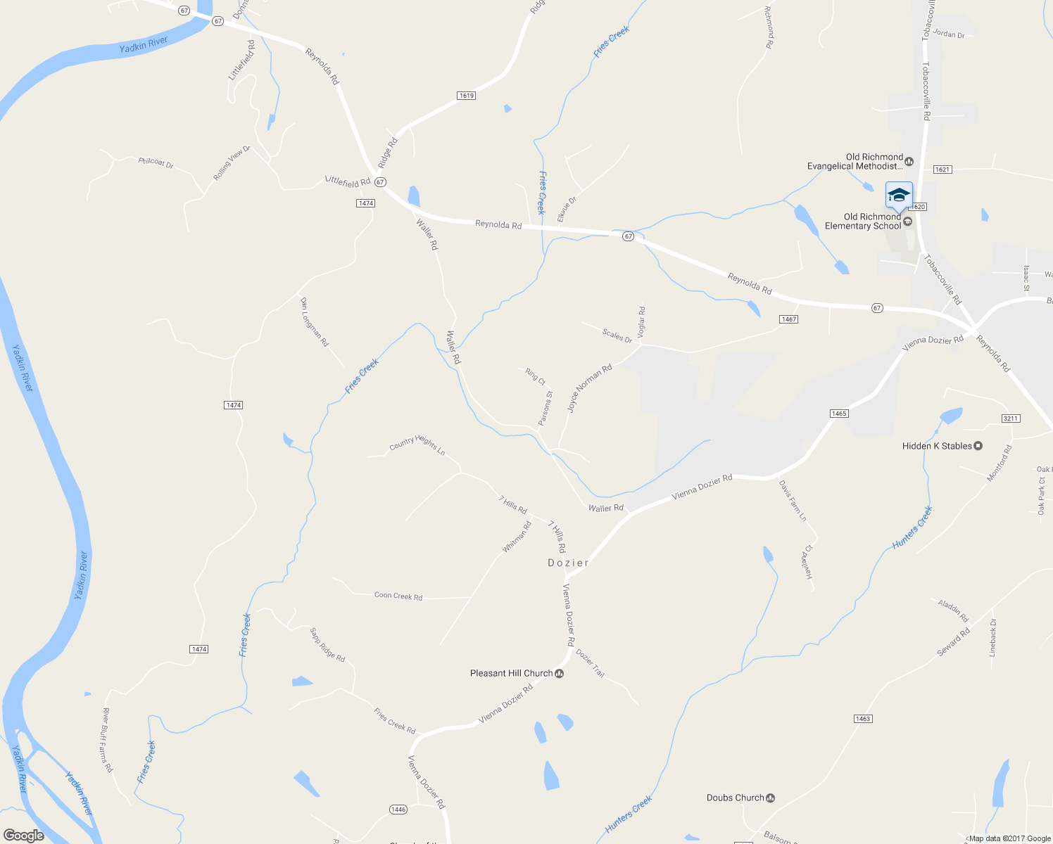 map of restaurants, bars, coffee shops, grocery stores, and more near 5397 Waller Road in Pfafftown