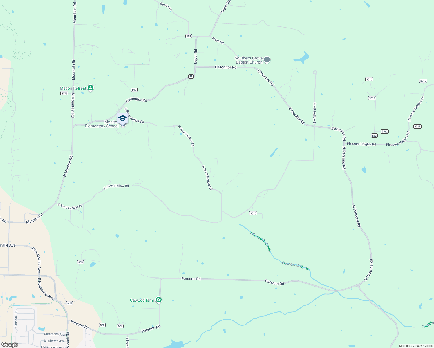 map of restaurants, bars, coffee shops, grocery stores, and more near 1293 North Scott Hollow Road in Springdale