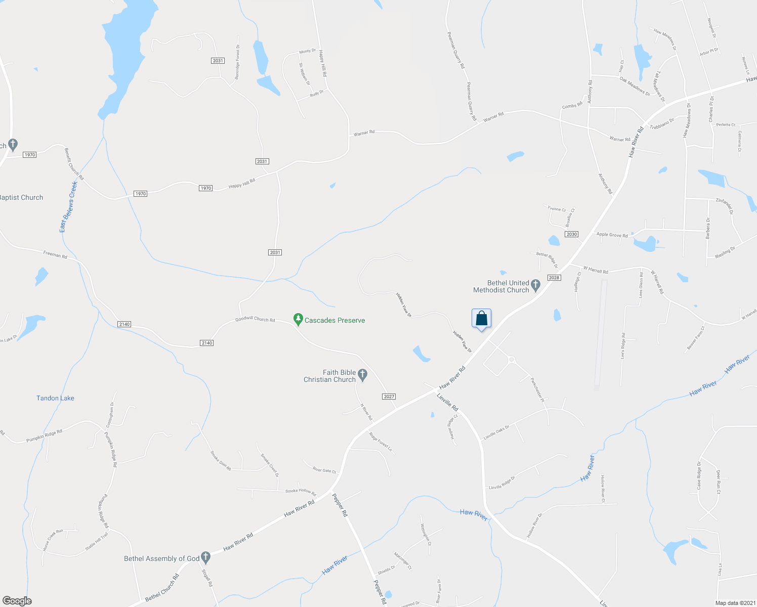 map of restaurants, bars, coffee shops, grocery stores, and more near 7345 Hidden View Drive in Oak Ridge