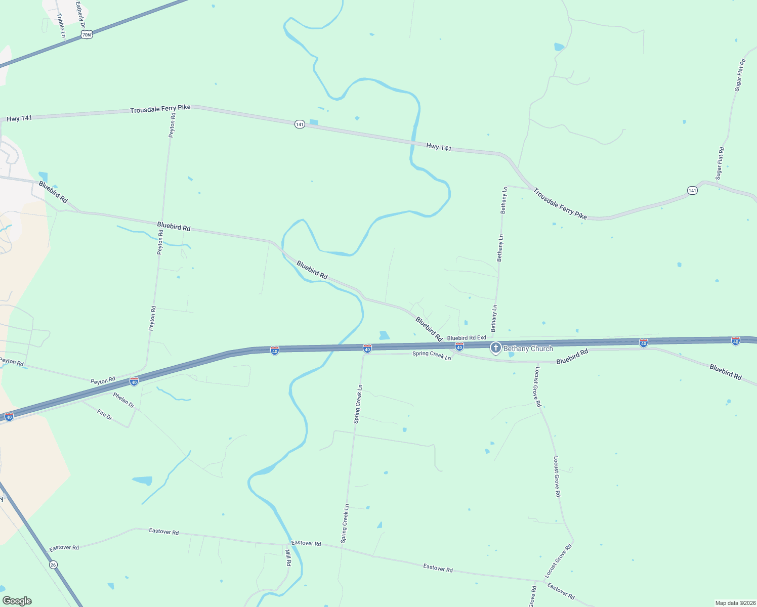map of restaurants, bars, coffee shops, grocery stores, and more near 3287 Bluebird Rd in Lebanon