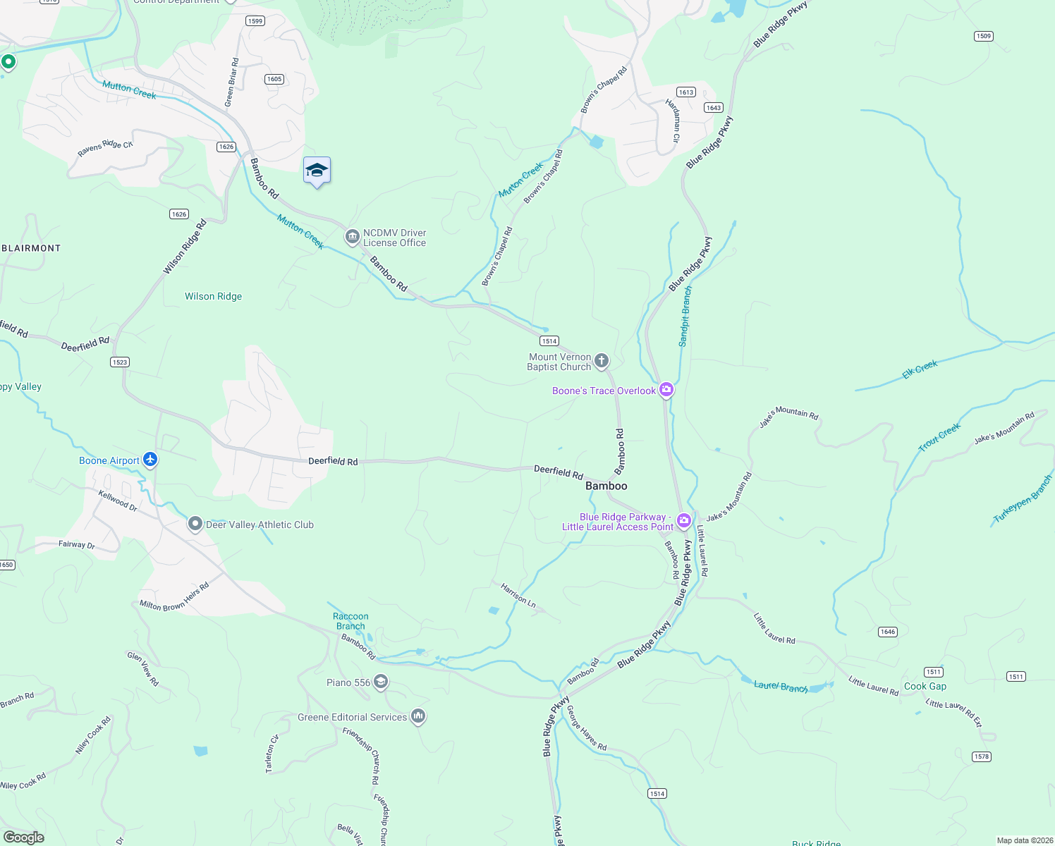 map of restaurants, bars, coffee shops, grocery stores, and more near 101 Lillie Road in Boone