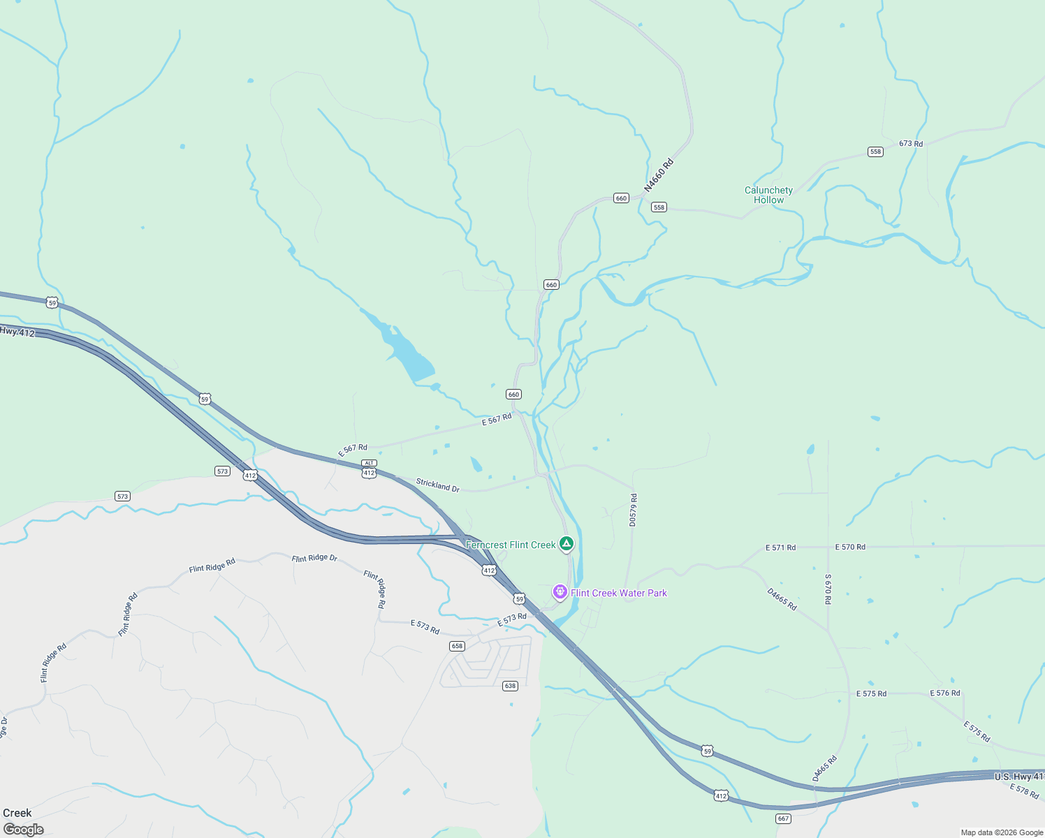 map of restaurants, bars, coffee shops, grocery stores, and more near 56577 County Road 660 in Colcord