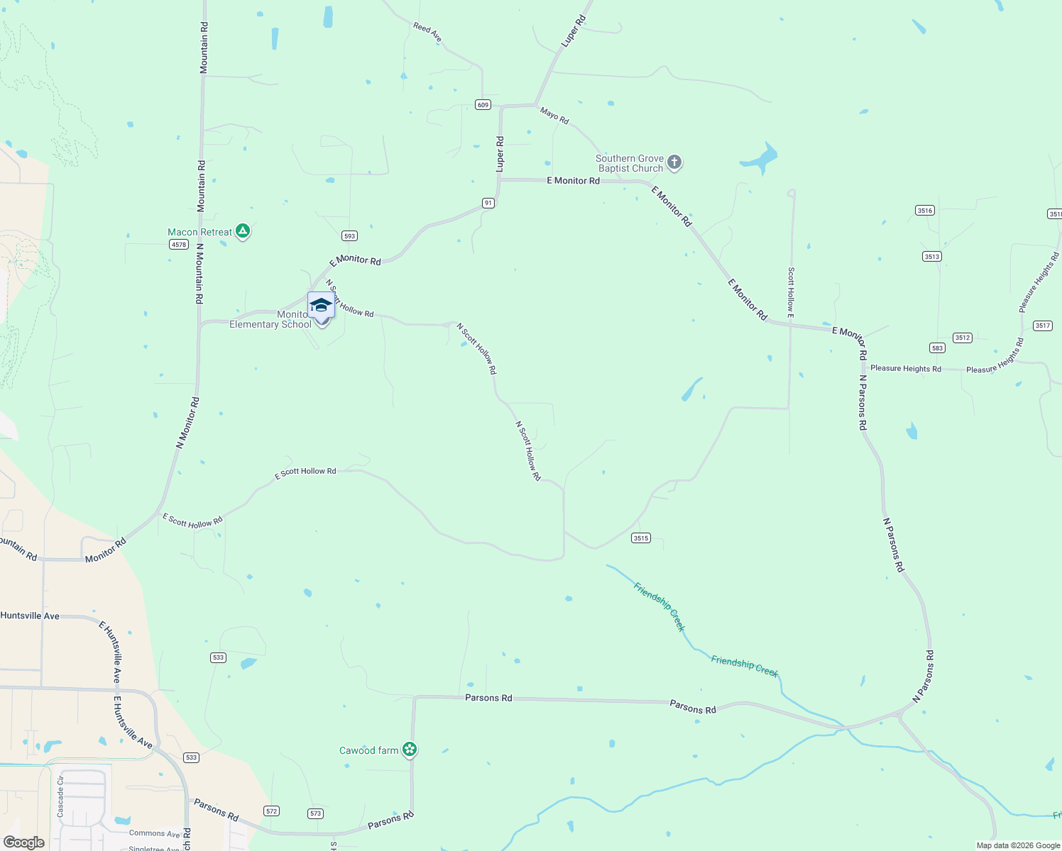 map of restaurants, bars, coffee shops, grocery stores, and more near 1293 North Scott Hollow Road in Springdale