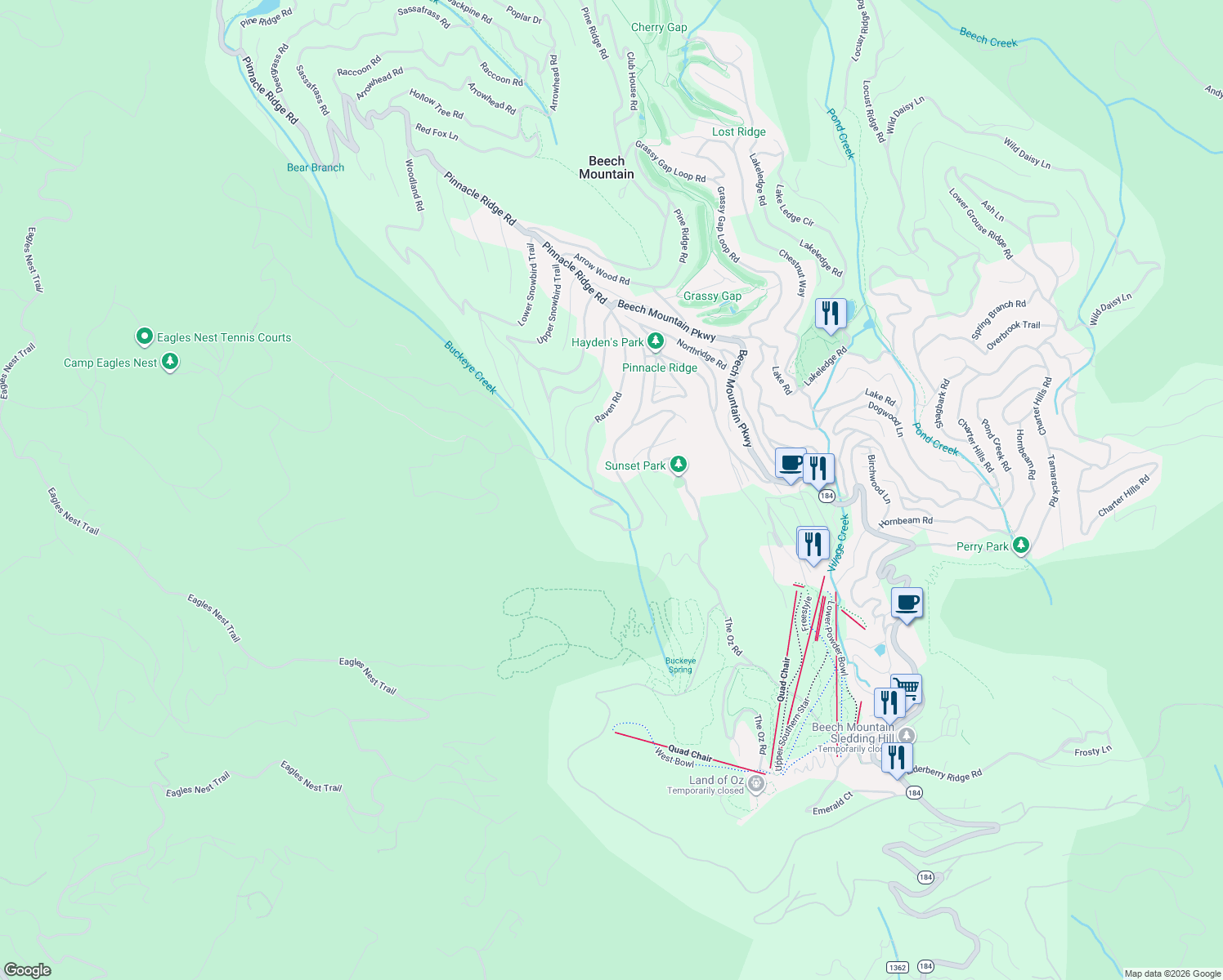 map of restaurants, bars, coffee shops, grocery stores, and more near 111 Spruce Hollow Road in Banner Elk