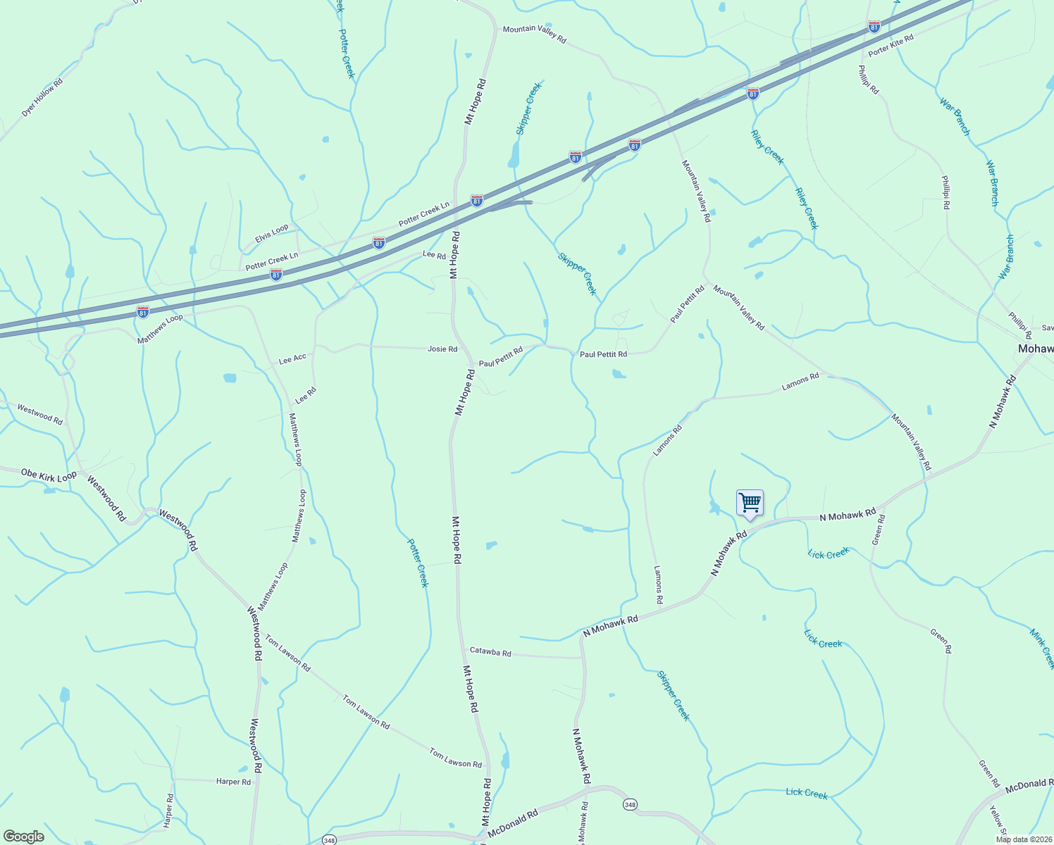 map of restaurants, bars, coffee shops, grocery stores, and more near 1550 Mt Hope Rd in Greene