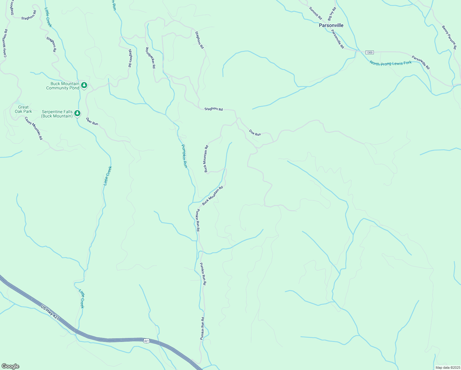 map of restaurants, bars, coffee shops, grocery stores, and more near 1590 Buck Mountain Road in Purlear