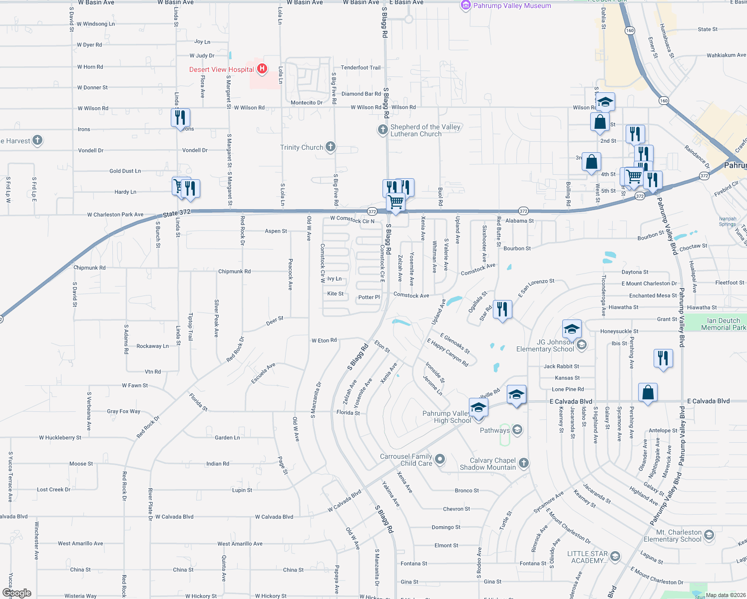map of restaurants, bars, coffee shops, grocery stores, and more near 51 Potter Pl in Pahrump