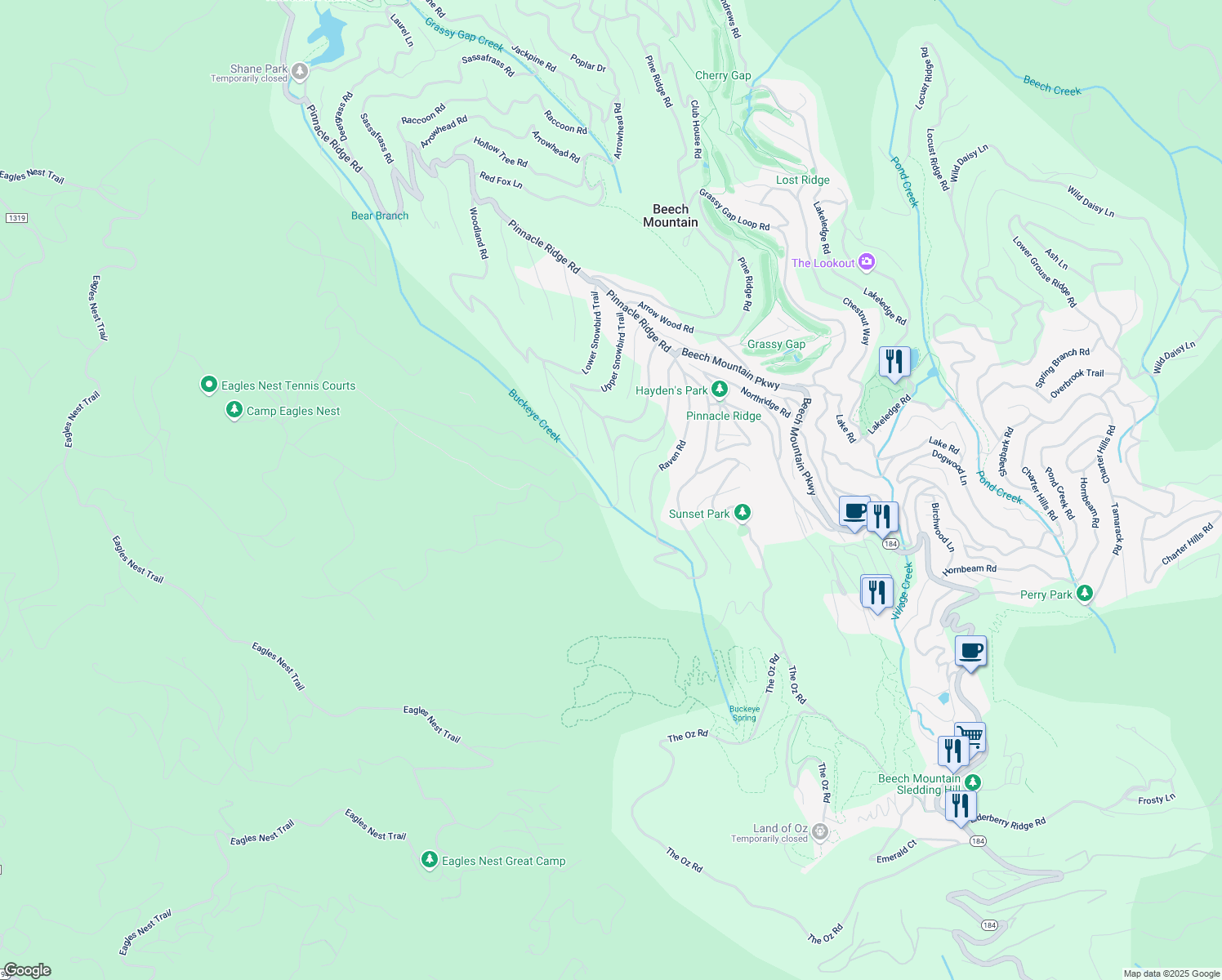 map of restaurants, bars, coffee shops, grocery stores, and more near 1510 Beech Mountain Parkway in Beech Mountain