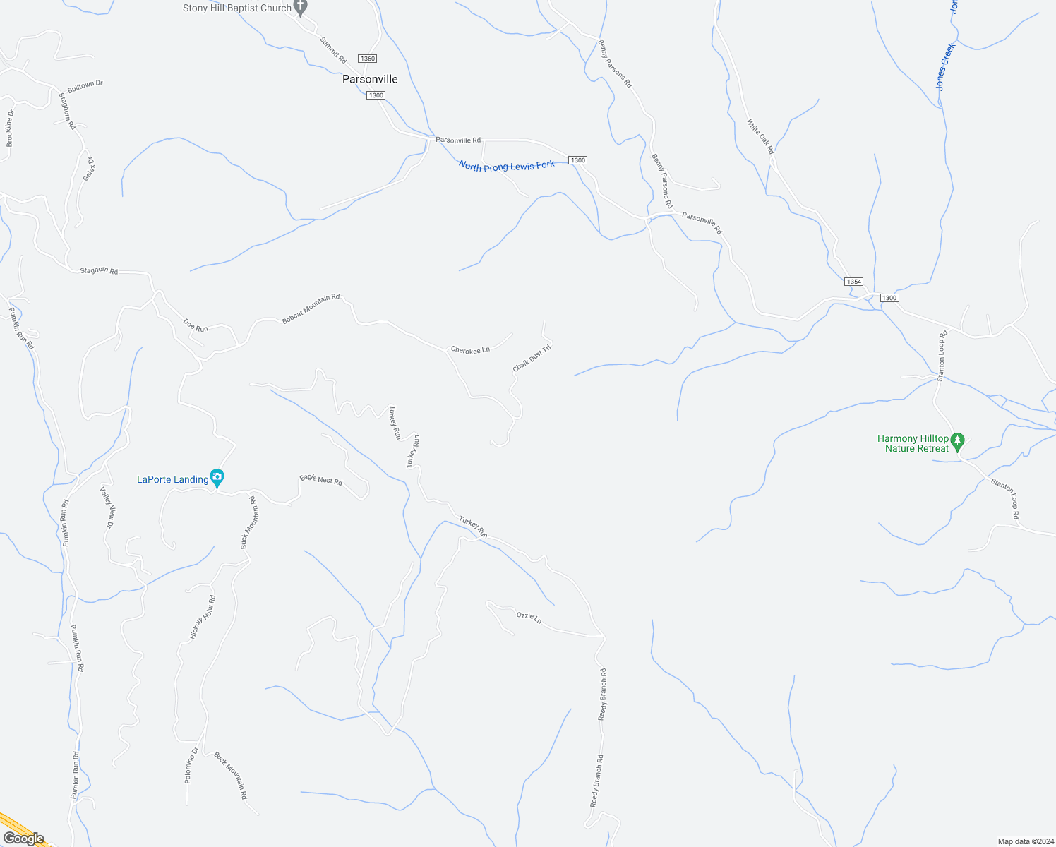 map of restaurants, bars, coffee shops, grocery stores, and more near 1348 Bobcat Mountain Road in Purlear