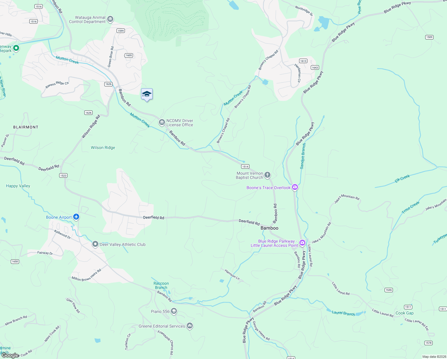 map of restaurants, bars, coffee shops, grocery stores, and more near 603 Hartley Knob Road in Boone