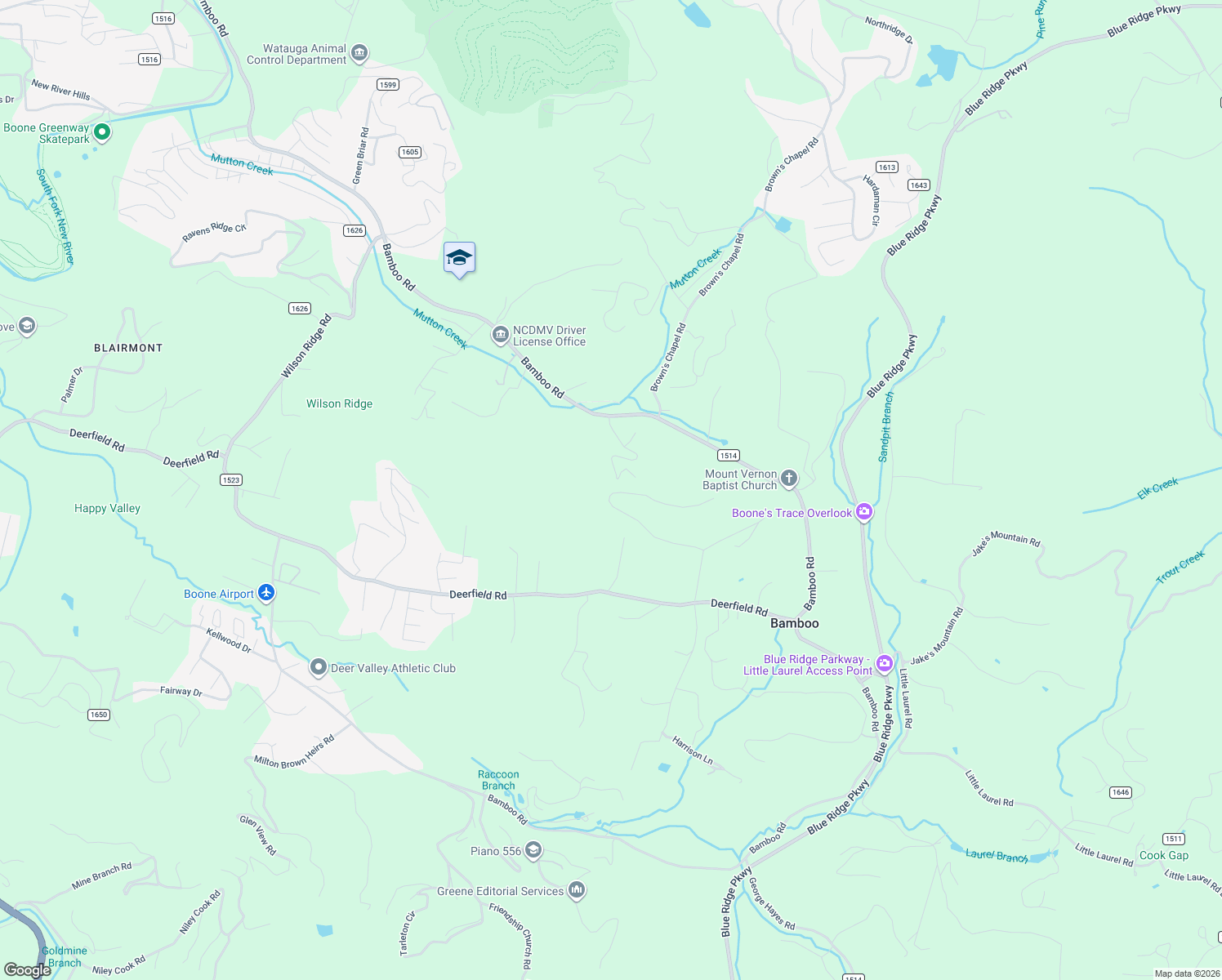 map of restaurants, bars, coffee shops, grocery stores, and more near 603 Hartley Knob Road in Boone