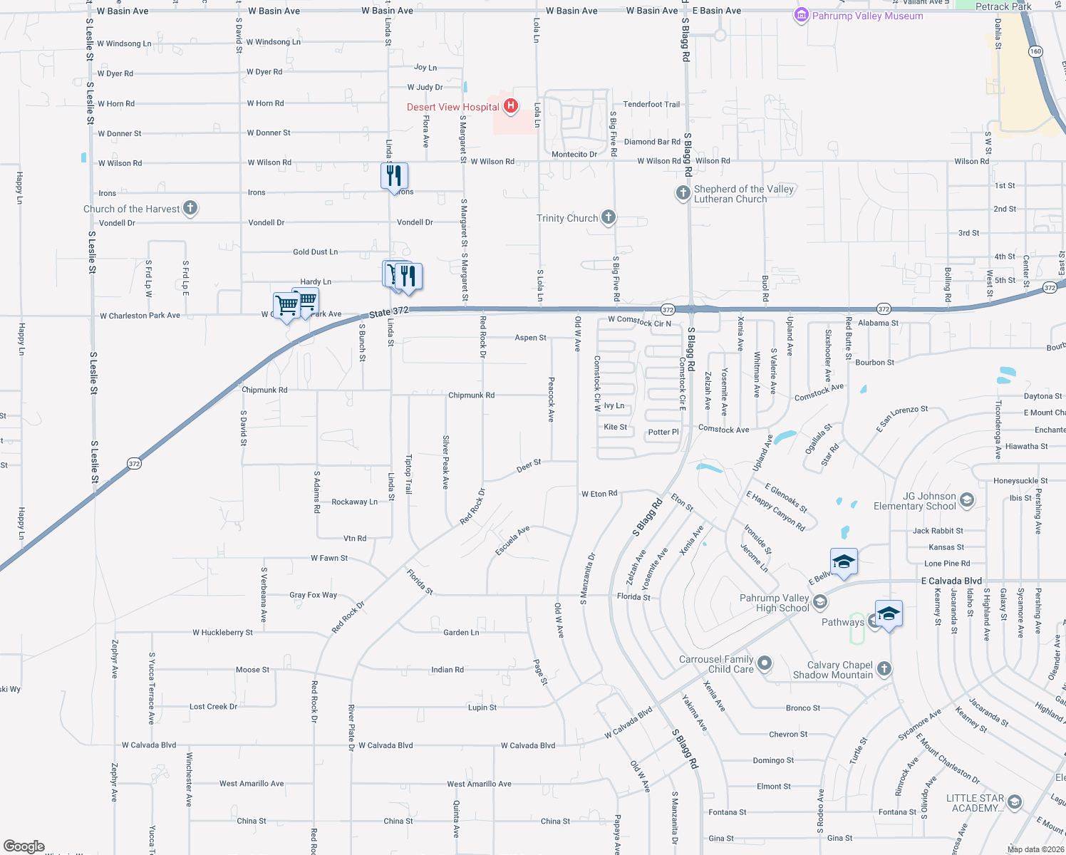 map of restaurants, bars, coffee shops, grocery stores, and more near 1401 Curtis Court in Pahrump