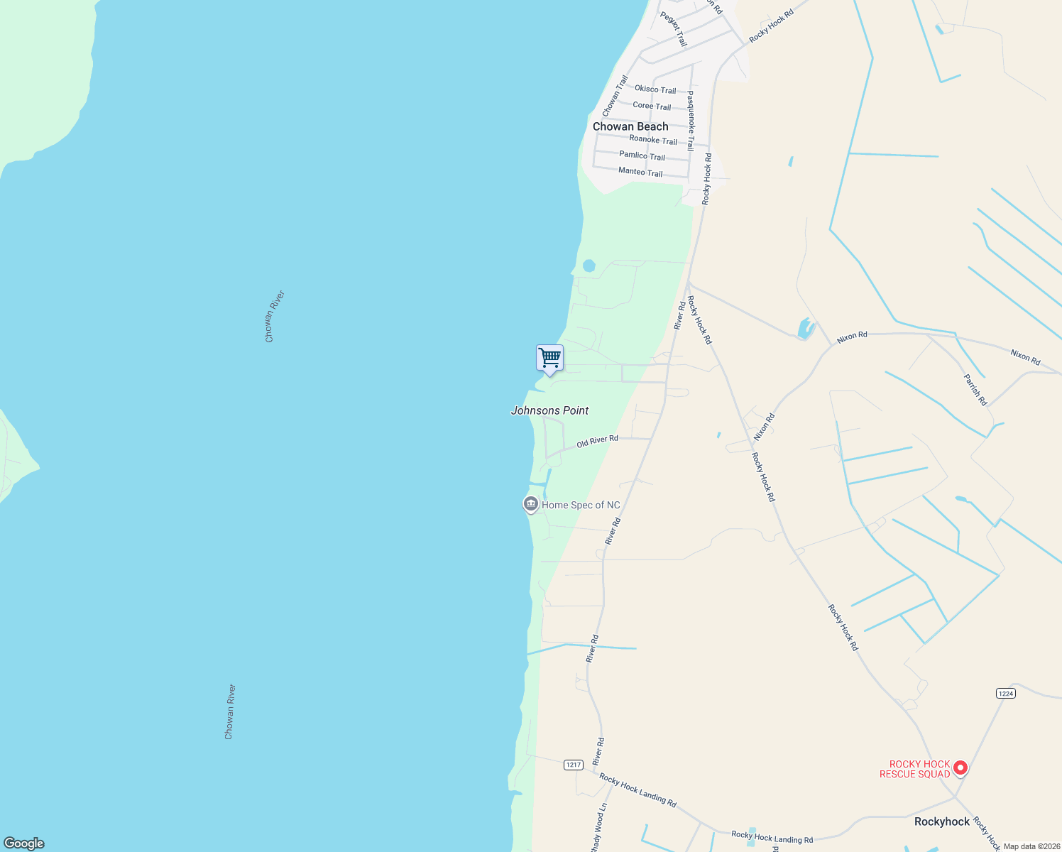 map of restaurants, bars, coffee shops, grocery stores, and more near 955 Old Ferry Road in Edenton