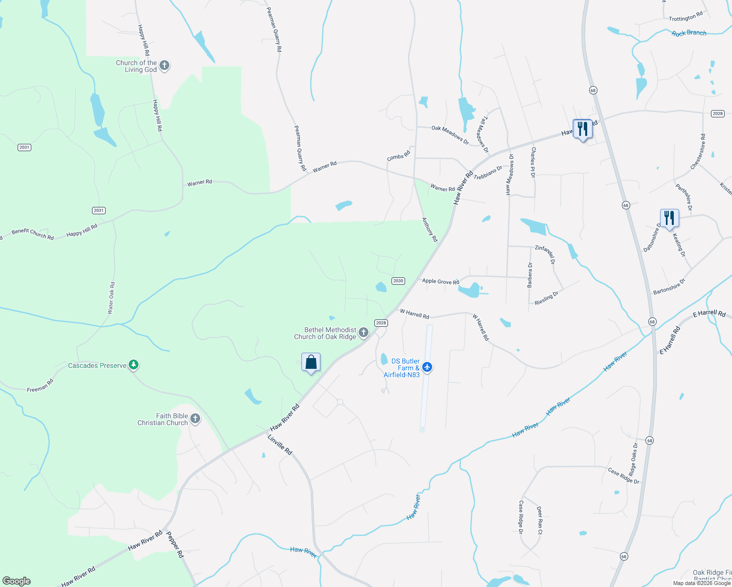 map of restaurants, bars, coffee shops, grocery stores, and more near 7503 Bethel View Court in Oak Ridge