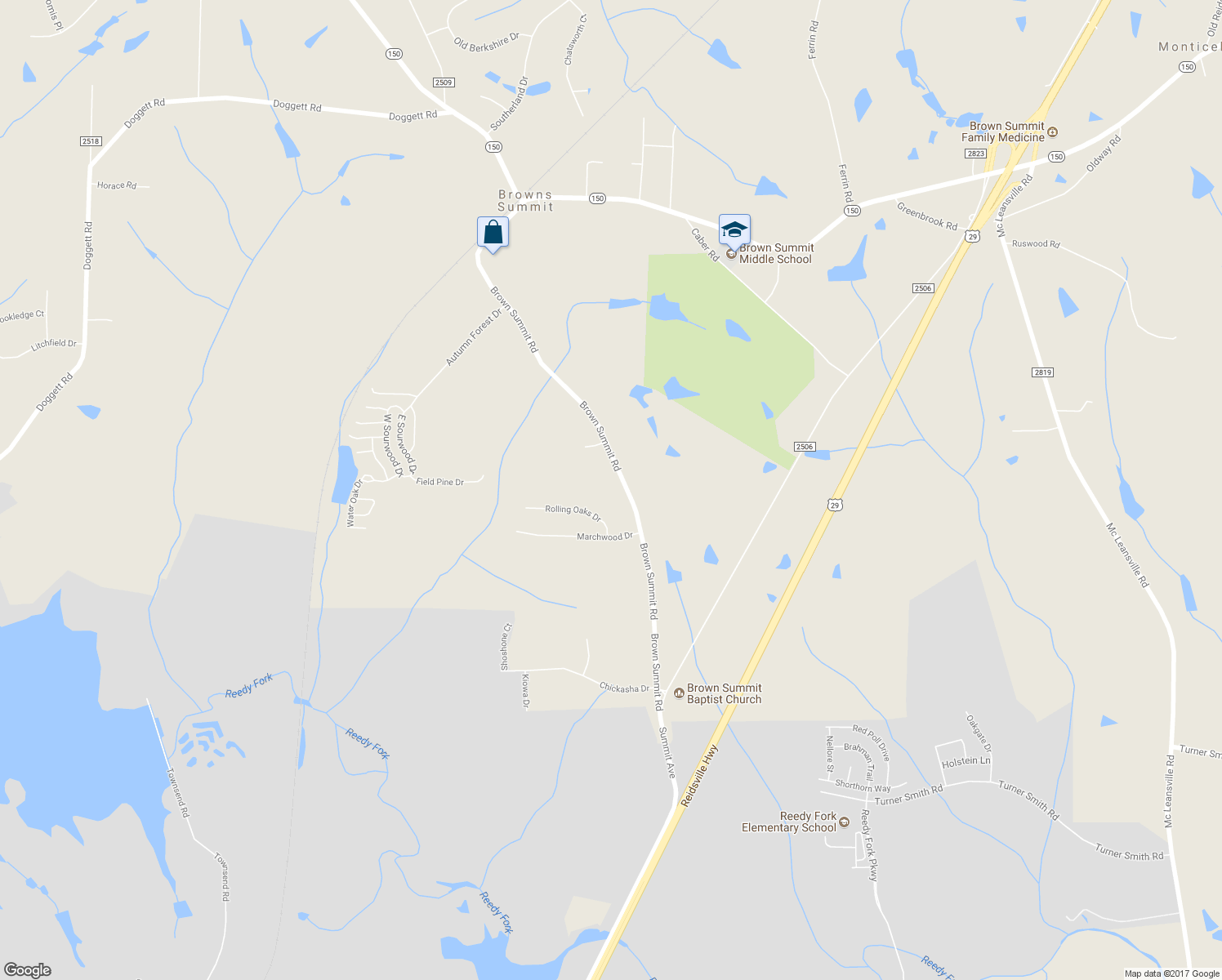 map of restaurants, bars, coffee shops, grocery stores, and more near 7159 Brown Summit Road in Browns Summit