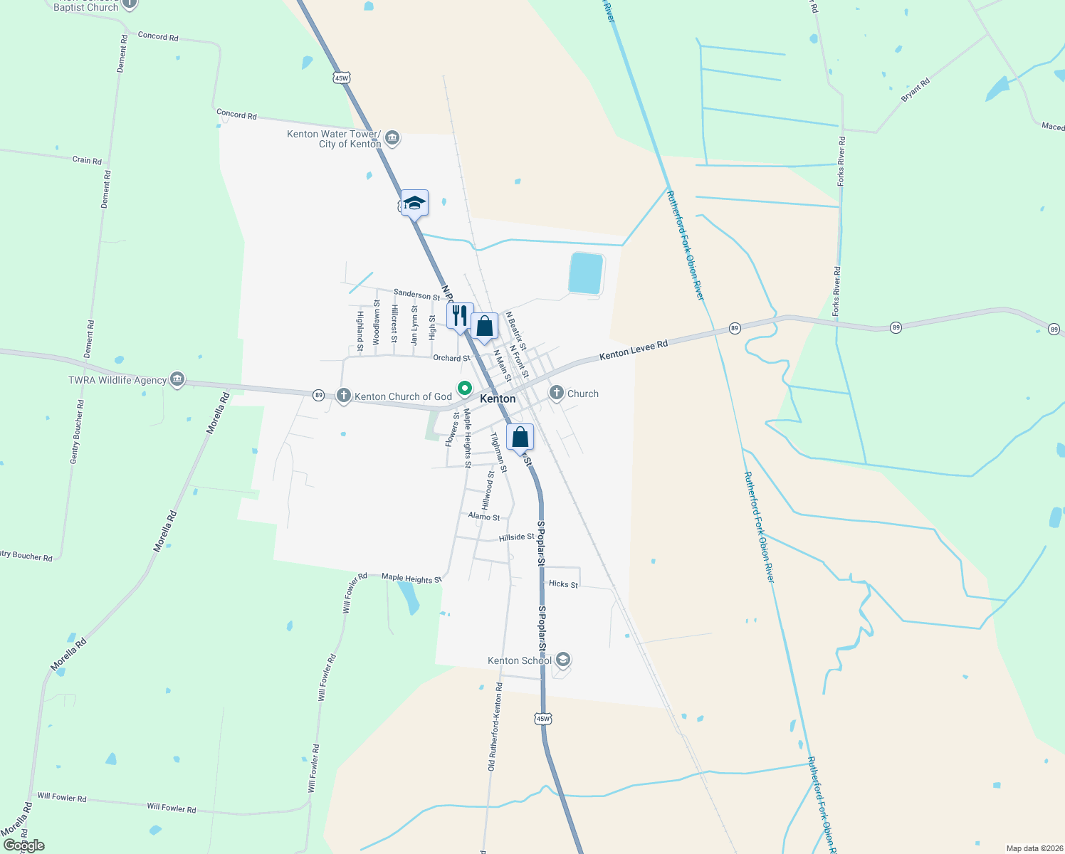 map of restaurants, bars, coffee shops, grocery stores, and more near 302 Gibbs St in Kenton