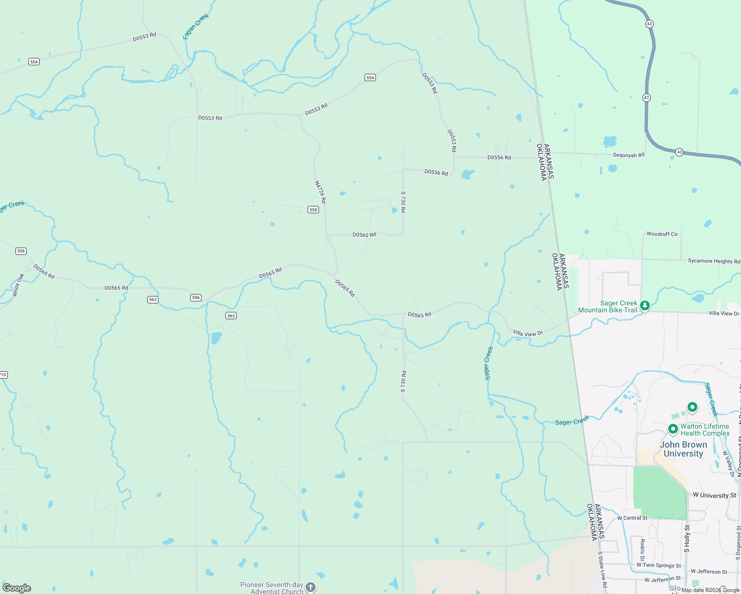 map of restaurants, bars, coffee shops, grocery stores, and more near D0565 Road in Colcord