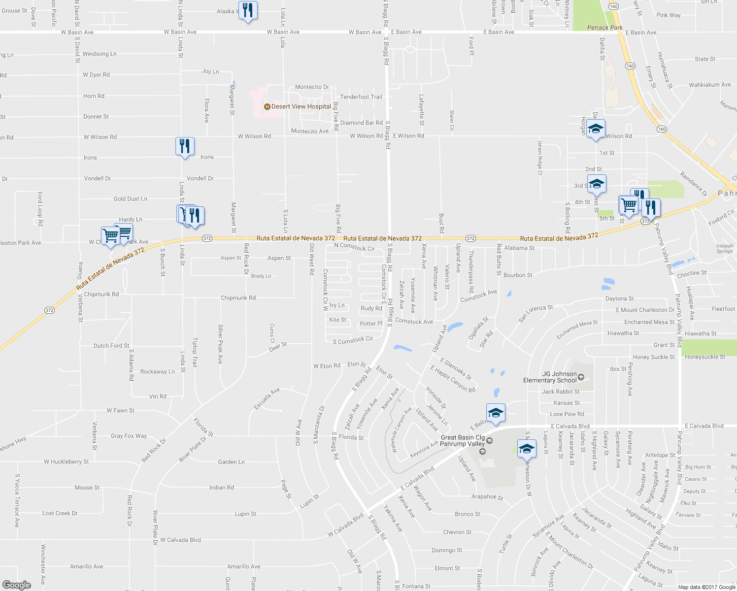 map of restaurants, bars, coffee shops, grocery stores, and more near 91 Tonopah Trail in Pahrump