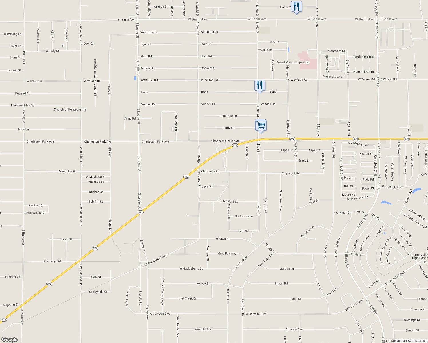 map of restaurants, bars, coffee shops, grocery stores, and more near 1241 South Rose Street in Pahrump