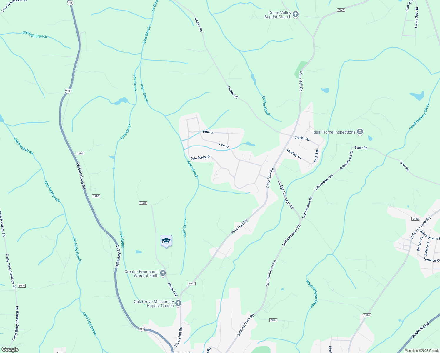 map of restaurants, bars, coffee shops, grocery stores, and more near 7013 Cain Forest Court in Walkertown